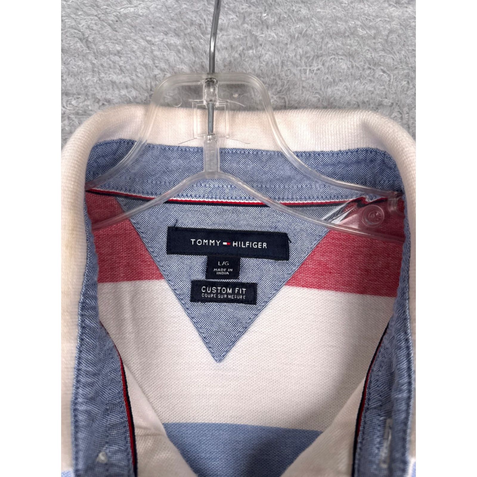 Tommy Hilfiger Tommy Hilfiger Polo Shirt Men Large White Blue Red Stripe Cotton Custom Fit READ Size US L / EU 52-54 / 3 - 7 Thumbnail