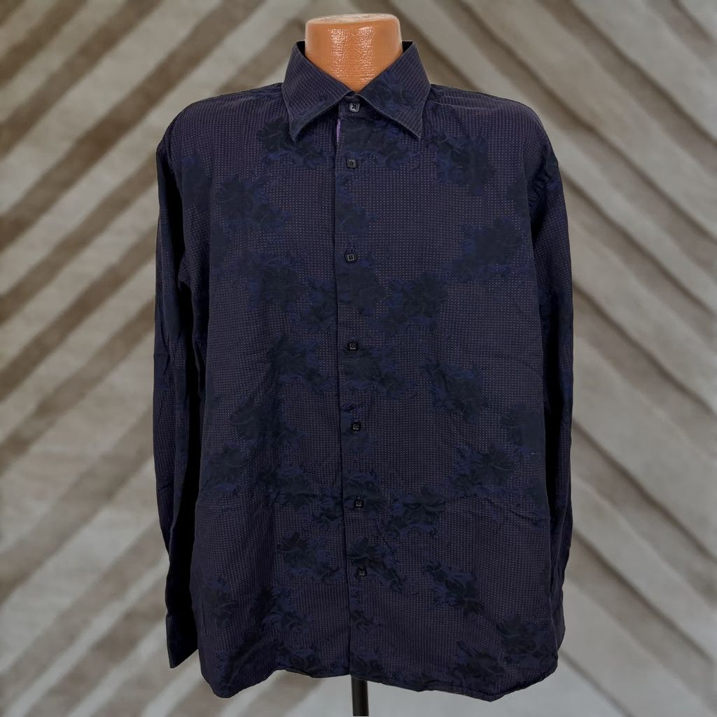 Vintage VINTAGE Visconti Uomo Shirt Men XL Floral Jacquard Black Button Up Mercereized Cotton Size US XL / EU 56 / 4 - 1 Thumbnail