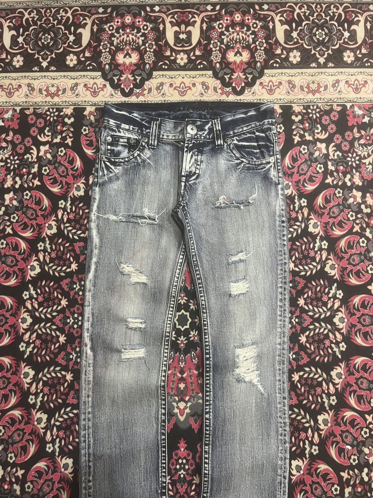 Japanese Brand Vence Ashes Grey Distressed Slim Straight Ripped Jeans Size 31" - 3 Thumbnail