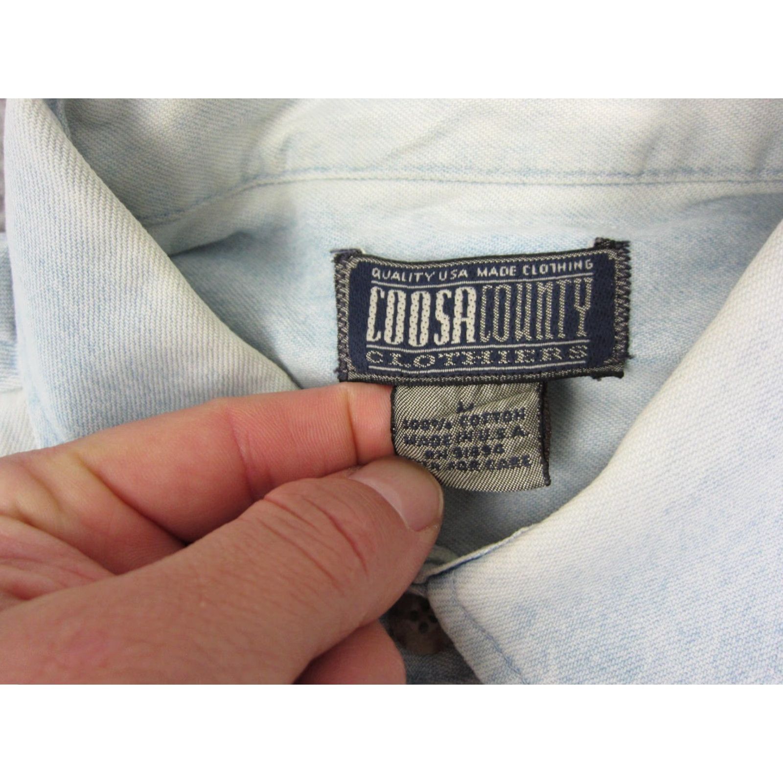 Vintage VINTAGE Coosa County Denim Button-Up Shirt Mens Adult M 90s Blue Denim Cotton Long Sleeve Pockets Made in USA Size US M / EU 48-50 / 2 - 6 Thumbnail