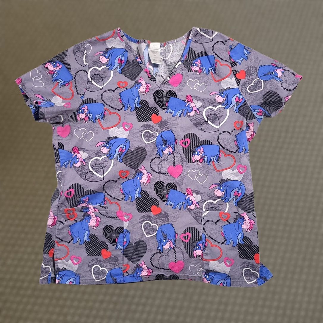 Disney Disney Scrub Top Womens M Gray Blue Short Sleeve Eeyore Piglet Nursing Medical Size XS / US 0-2 / IT 36-38 - 1 Thumbnail