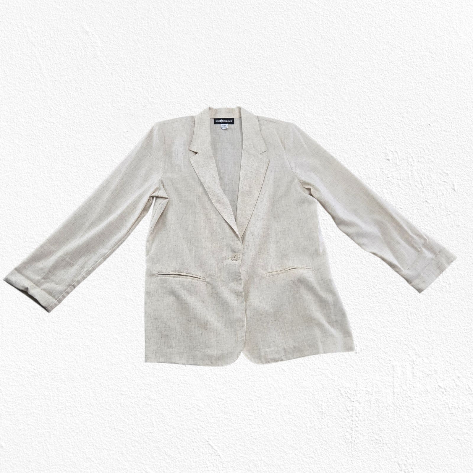 Vintage 90s Sag Harbor Beige Linen Blend Blazer Size 16 Size XXL / US 16-18 / IT 52-54 - 3 Thumbnail