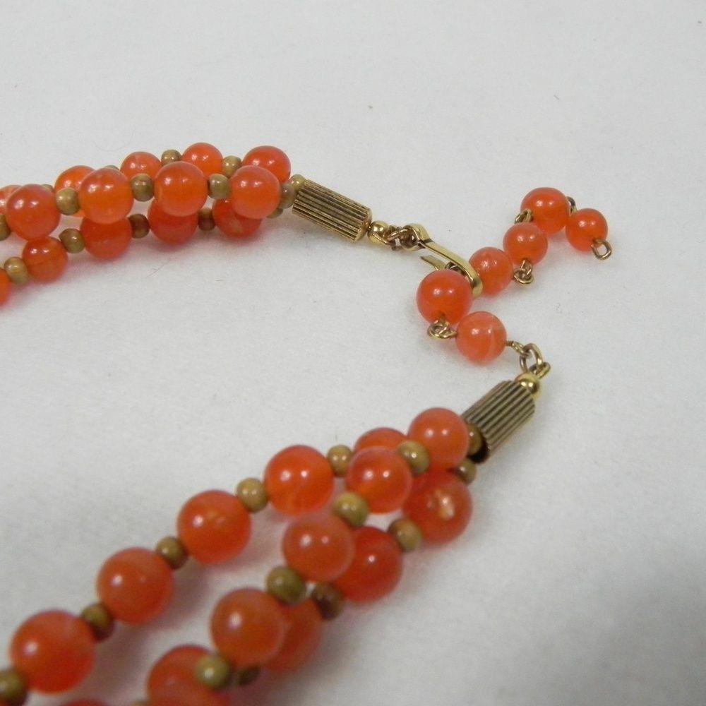 Other Vintage Avon Orange Gold Beaded Necklace Triple 70s 17" Size ONE SIZE - 5 Thumbnail