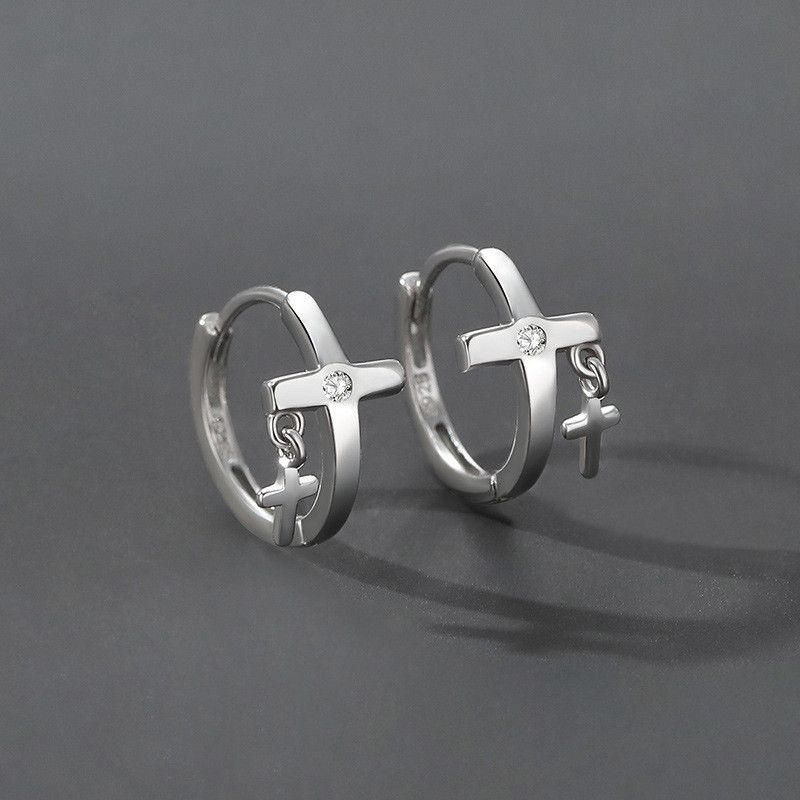 Jewelry Cross Modern Earrings One Pairs Chrome Jewelry Size ONE SIZE - 1 Thumbnail