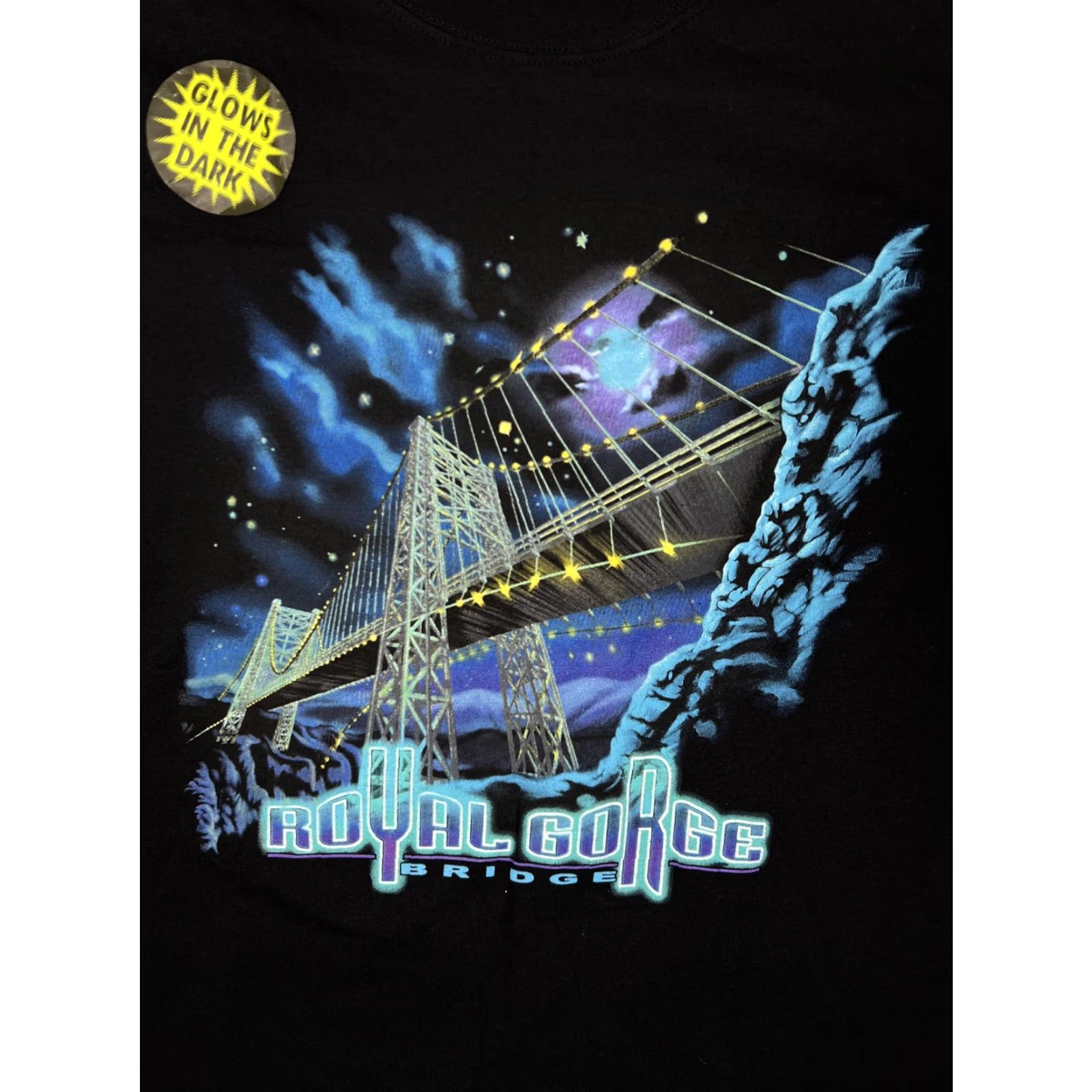 Anvil VINTAGE Royal Gorge Bridge T-Shirt Mens XL Black Glow In The Dark Souvenir Size US XL / EU 56 / 4 - 2 Thumbnail