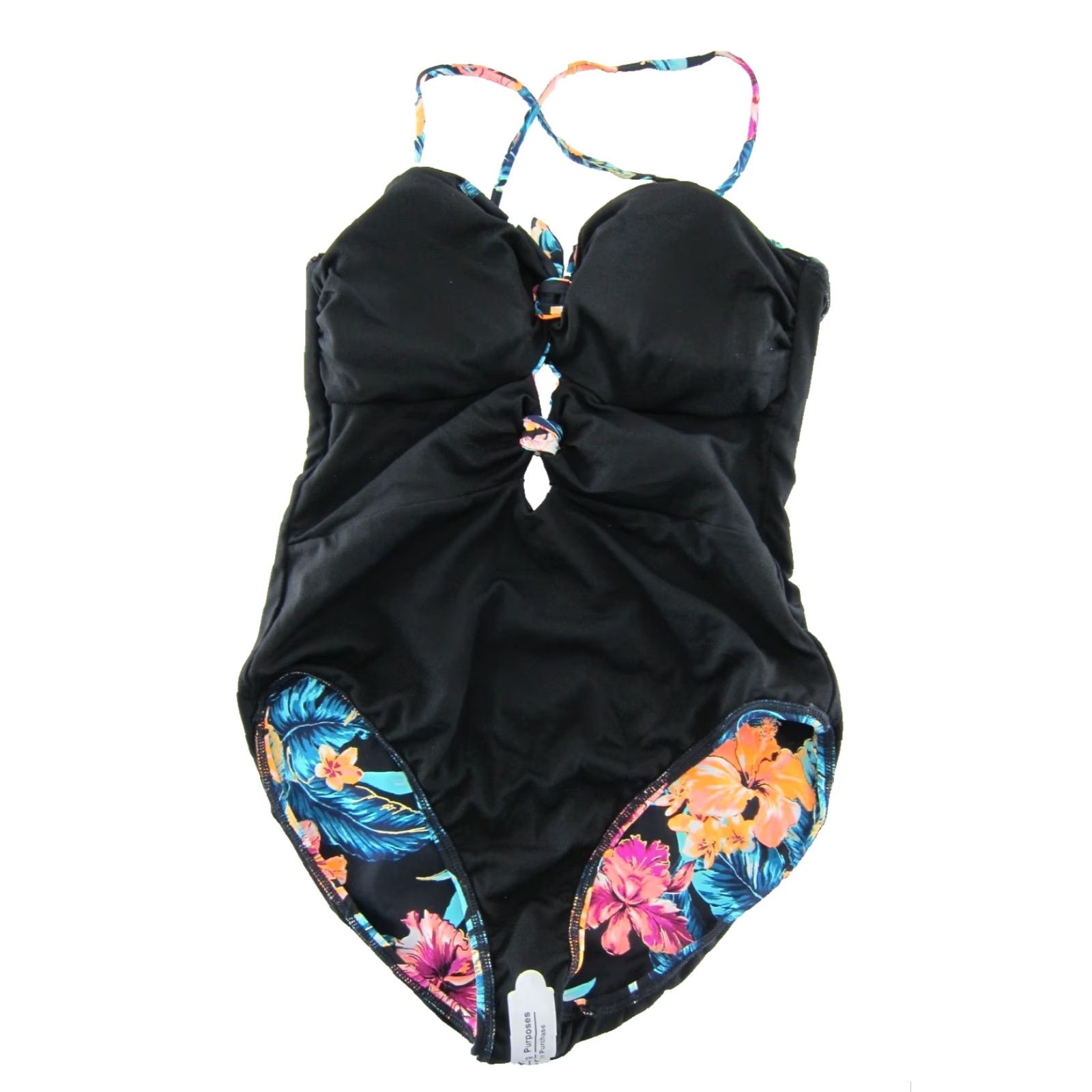 Vintage Ambrielle NWT One Piece Swimsuit (Medium) – Black Blue Pink Orange Tropical Floral; Nylon Spandex; Padded Bust; Lined; Women's Beach Wear Size ONE SIZE - 4 Thumbnail