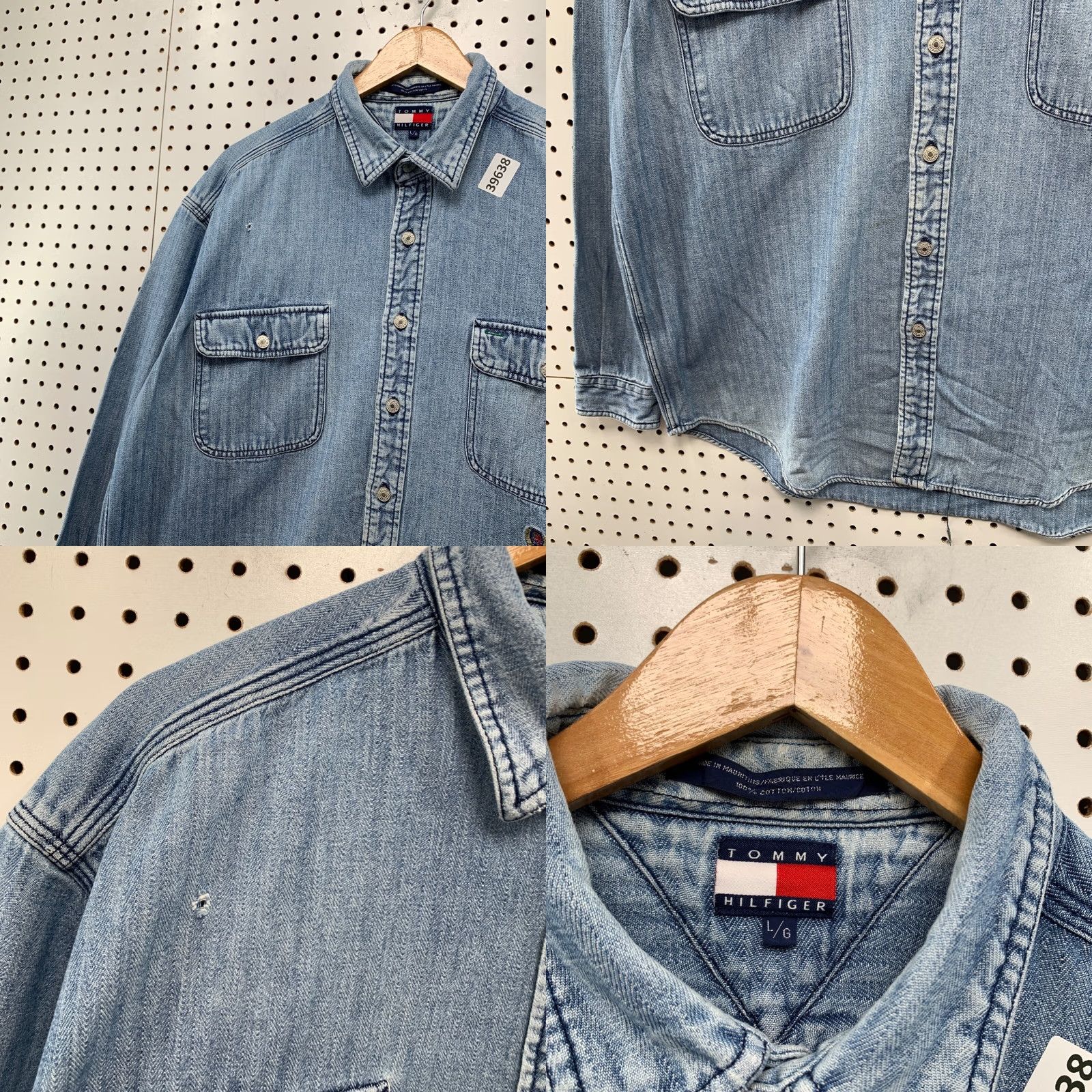 Tommy Hilfiger VINTAGE Tommy Hilfiger Shirt Mens Large Blue Pocket Button Denim Size US L / EU 52-54 / 3 - 8 Thumbnail