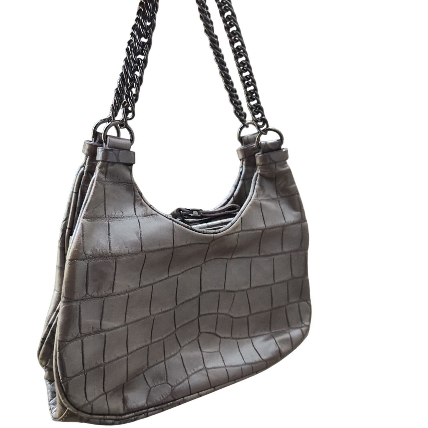 Donald Pliner Donald J Pliner Gray Croc Texture Chain Strap Zipper Closure Size ONE SIZE - 1 Thumbnail