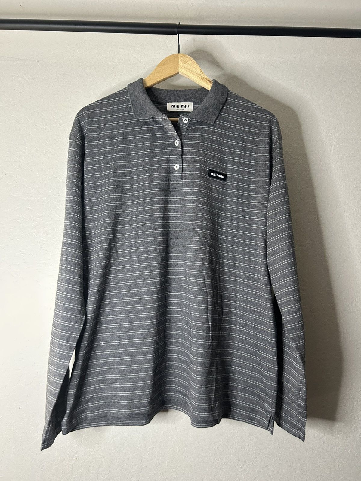 Miu Miu Grey Striped Polo Longsleeve