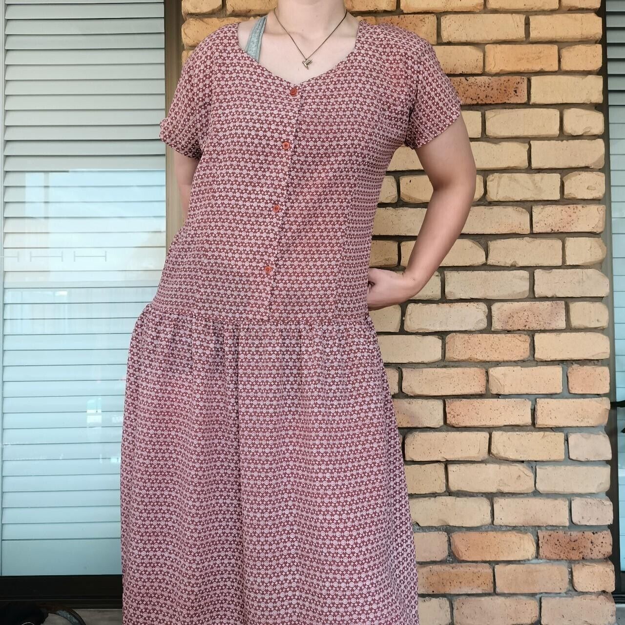 Other Vintage 80s Dress A Line Midi Drop Waist Prairie Cottage Size L / US 10 / IT 46 - 2 Thumbnail