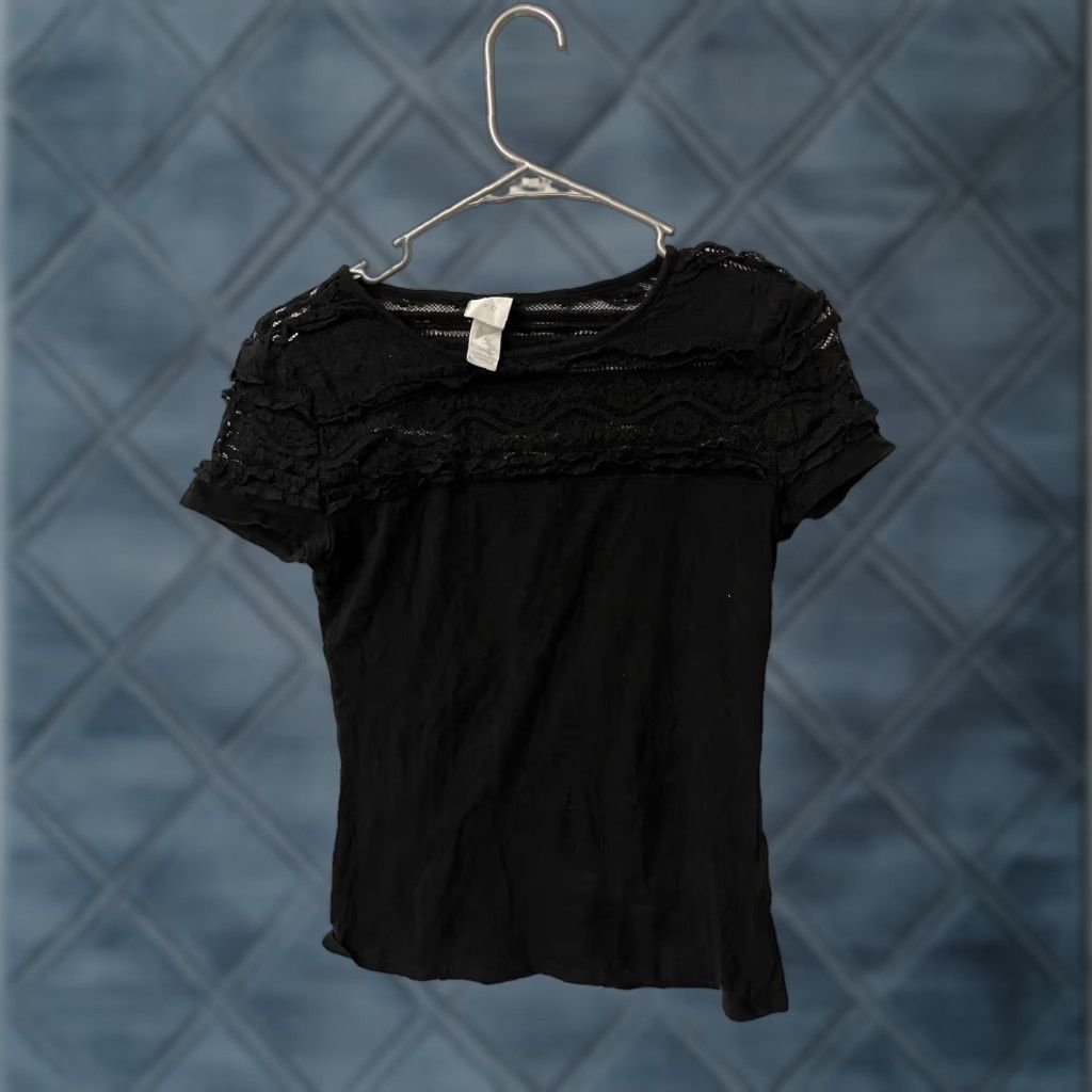 H&M H&M Top Women Small Black Solid Cotton Blend Short Sleeve T-Shirt Blouse Size S / US 4 / IT 40 - 1 Thumbnail