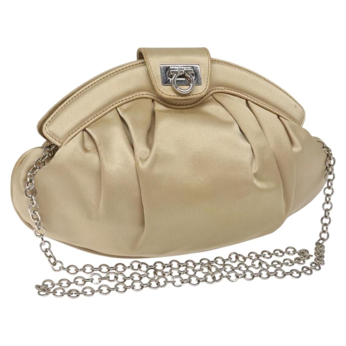 Salvatore Ferragamo Gancini Chain Shoulder Bag Satin Beige
