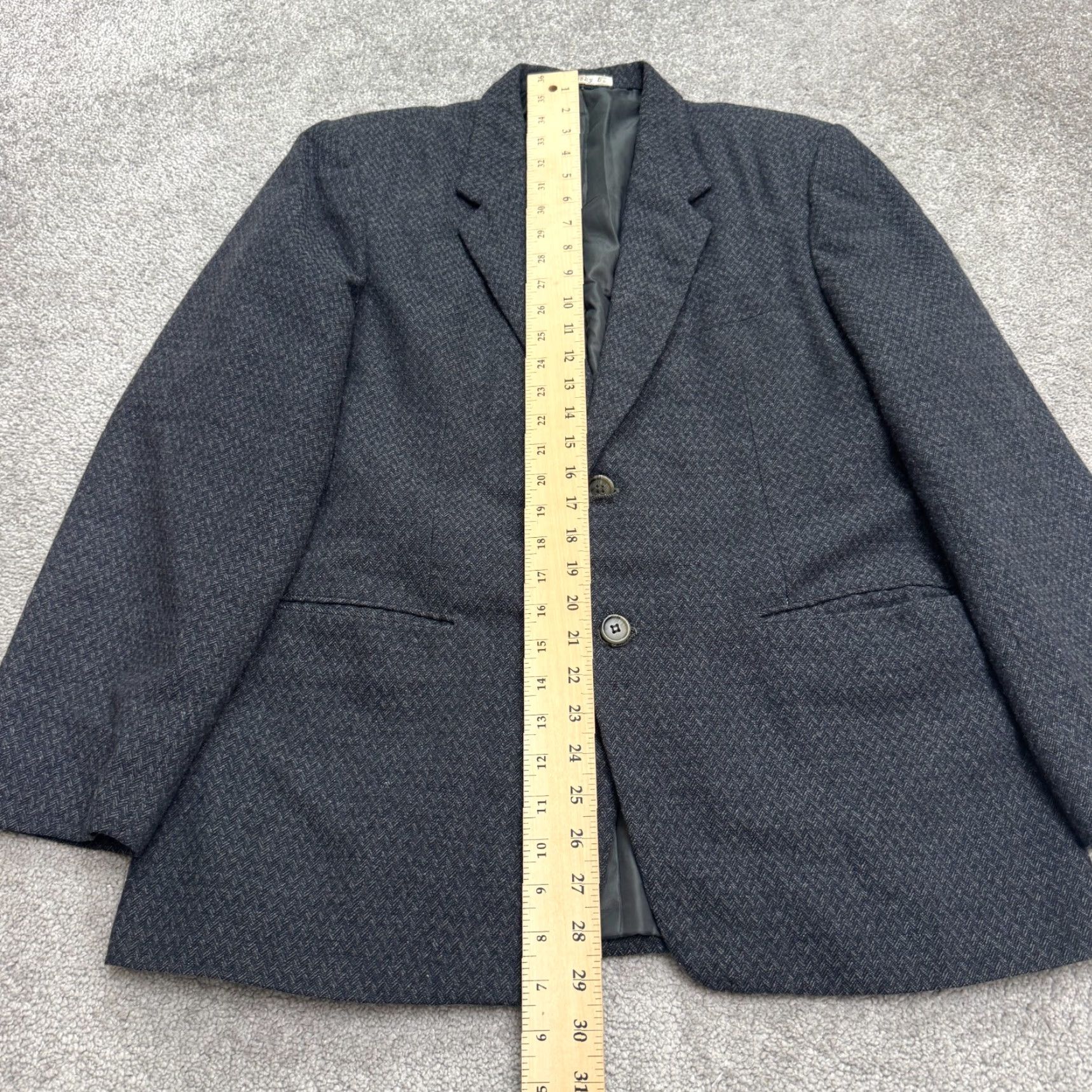 Vintage VINTAGE Lucky 80 Blazer Jacket Mens XL Blue Herringbone Tweed Wool 2 Piece Suit Front Two-Button Notch Lapel Regular Fit Chest 42 Navy Blue Size 46R - 7 Thumbnail