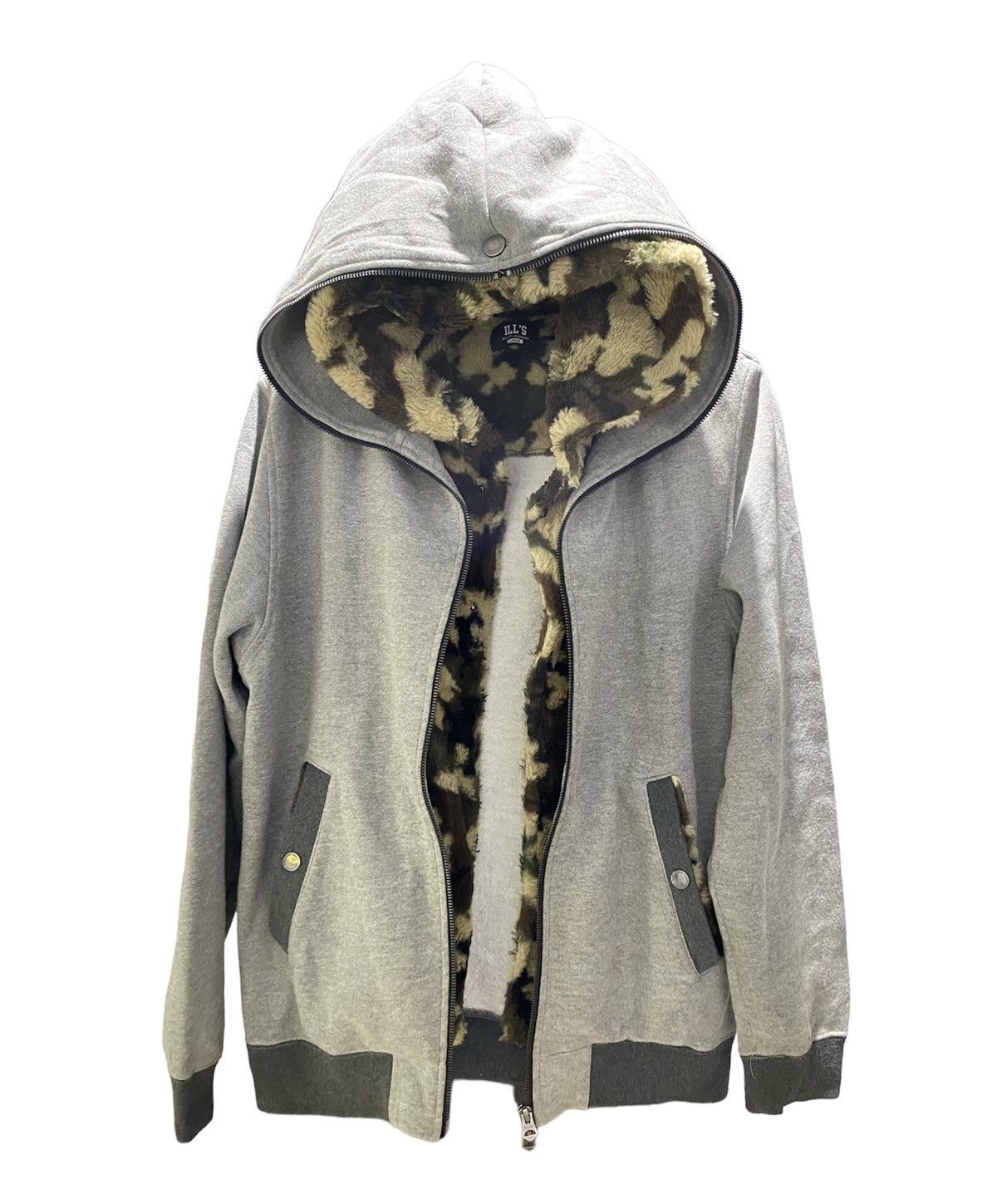 image of Ppfm Vintage Ills Double Layers Camo Hoodie in Grey, Men's (Size Large)