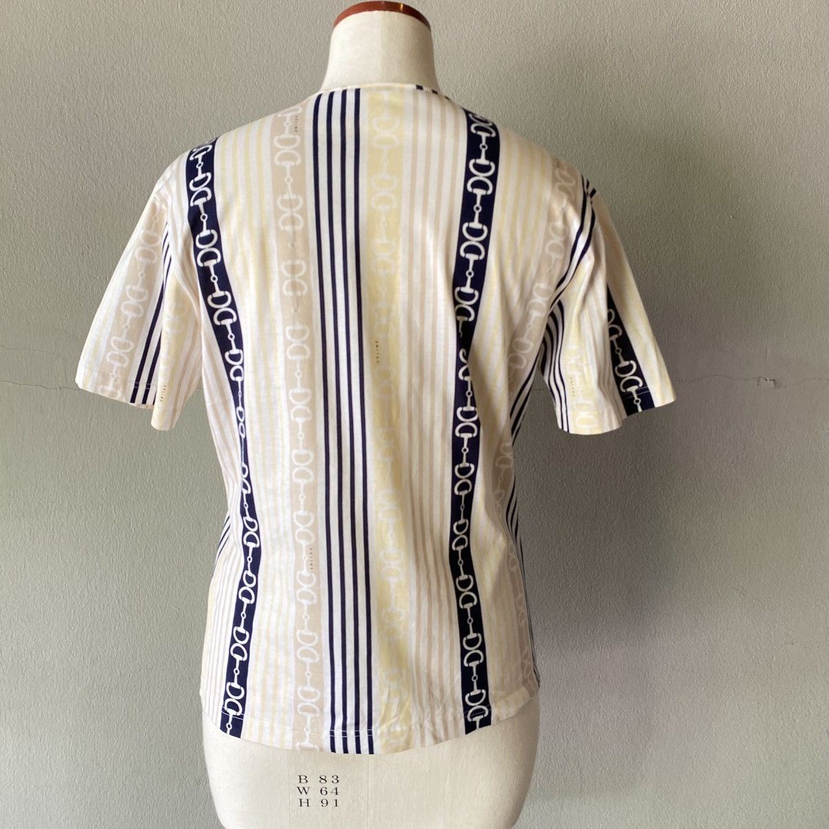 Celine CELINE Beige & Navy Chain Stripe Tee Size XS / US 0-2 / IT 36-38 - 13 Thumbnail