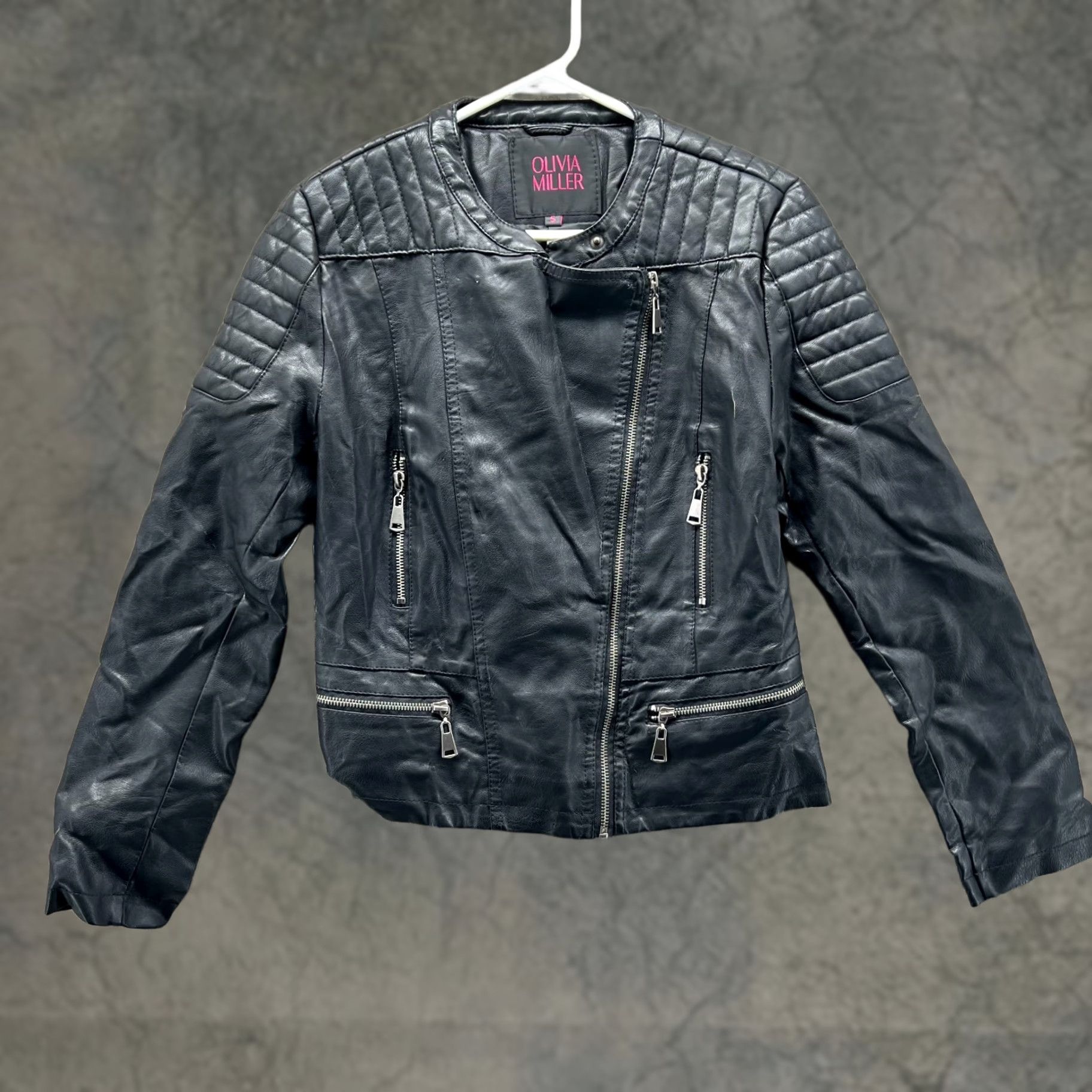 Vintage Olivia Miller Leather Jacket Womens Small Black Faux Moto Biker Zip Size S / US 4 / IT 40 - 1 Thumbnail