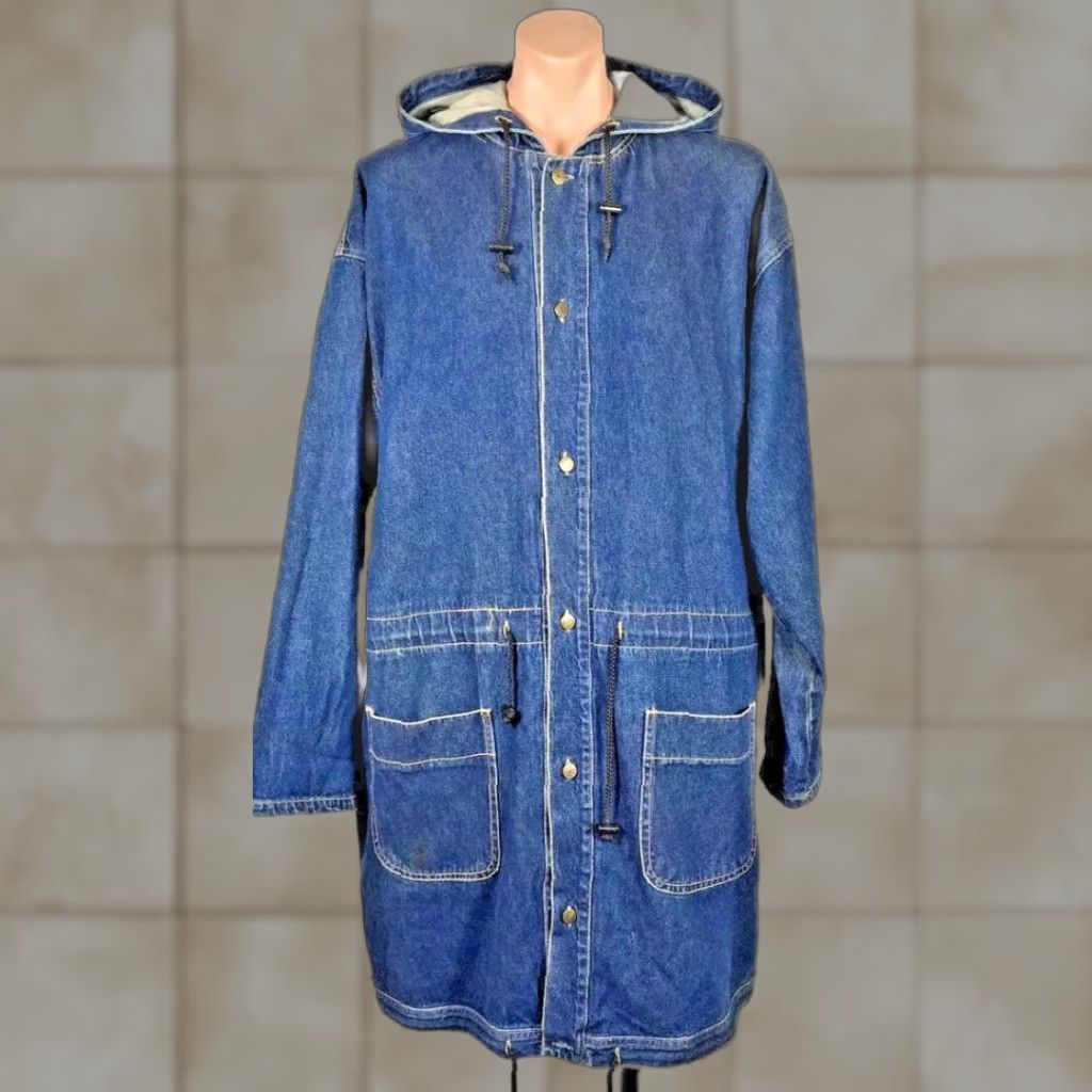VINTAGE Petroleum Denim Jacket Trench Wear 90s Rave XL Blue Mens
