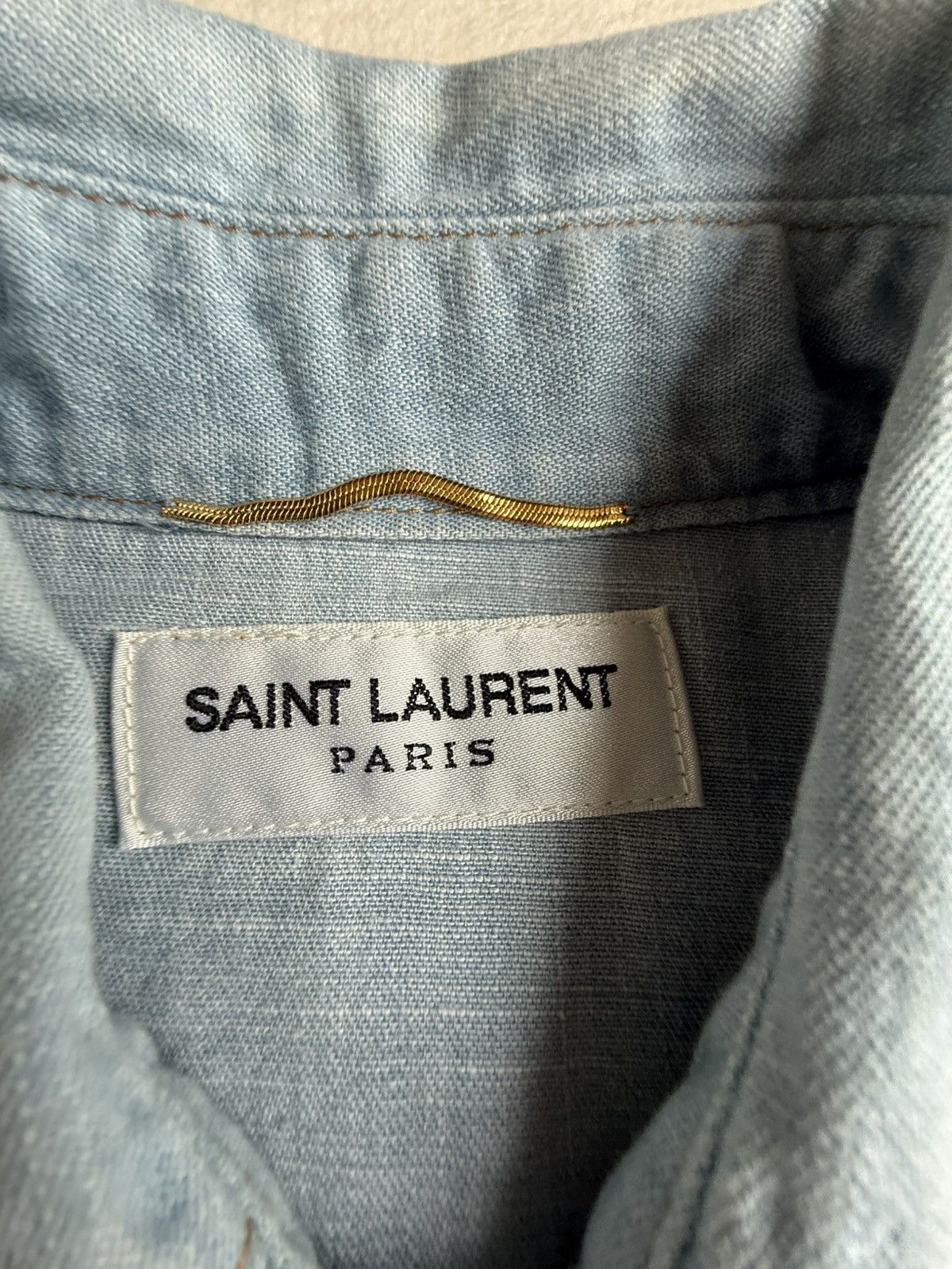 Saint Laurent Paris SS16 Saint Laurent ruffle collar blue denim shirt Hedi surf Size US S / EU 44-46 / 1 - 17 Thumbnail