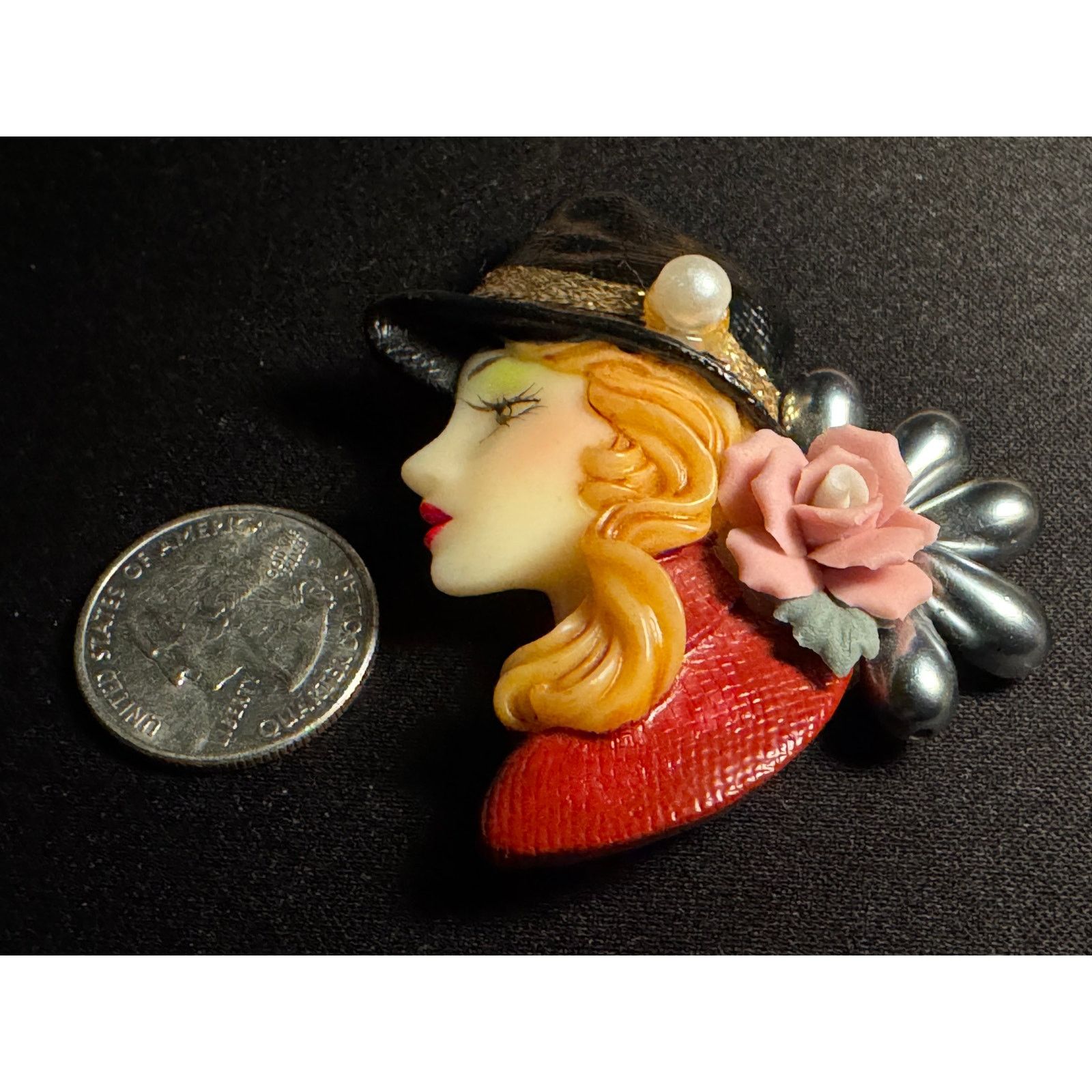 Other Vintage 1980's Flapper Style Hand Painted Brooch Size ONE SIZE - 3 Thumbnail