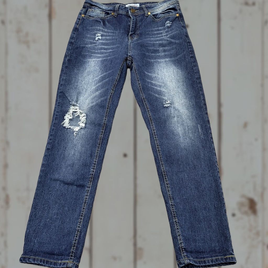 Denime Red Bottom Jeans Women 7/28 Denim Blue Skinny Mid Rise Distressed Hooks Zipper 5-Pocket Denim Cotton Spandex Rayon Regular Jeans Size 28" / US 6 / IT 42 - 1 Thumbnail