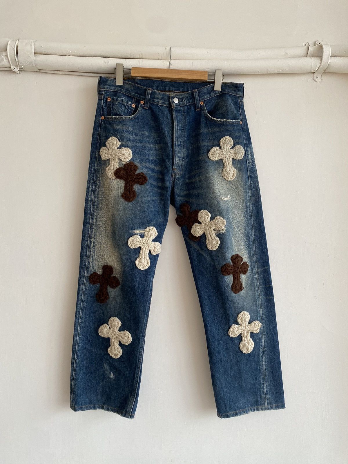 image of Yarn X Levis Cross Patches Jeans Chrome Hearts Kapital Cpfm in Blue, Men's (Size 34)