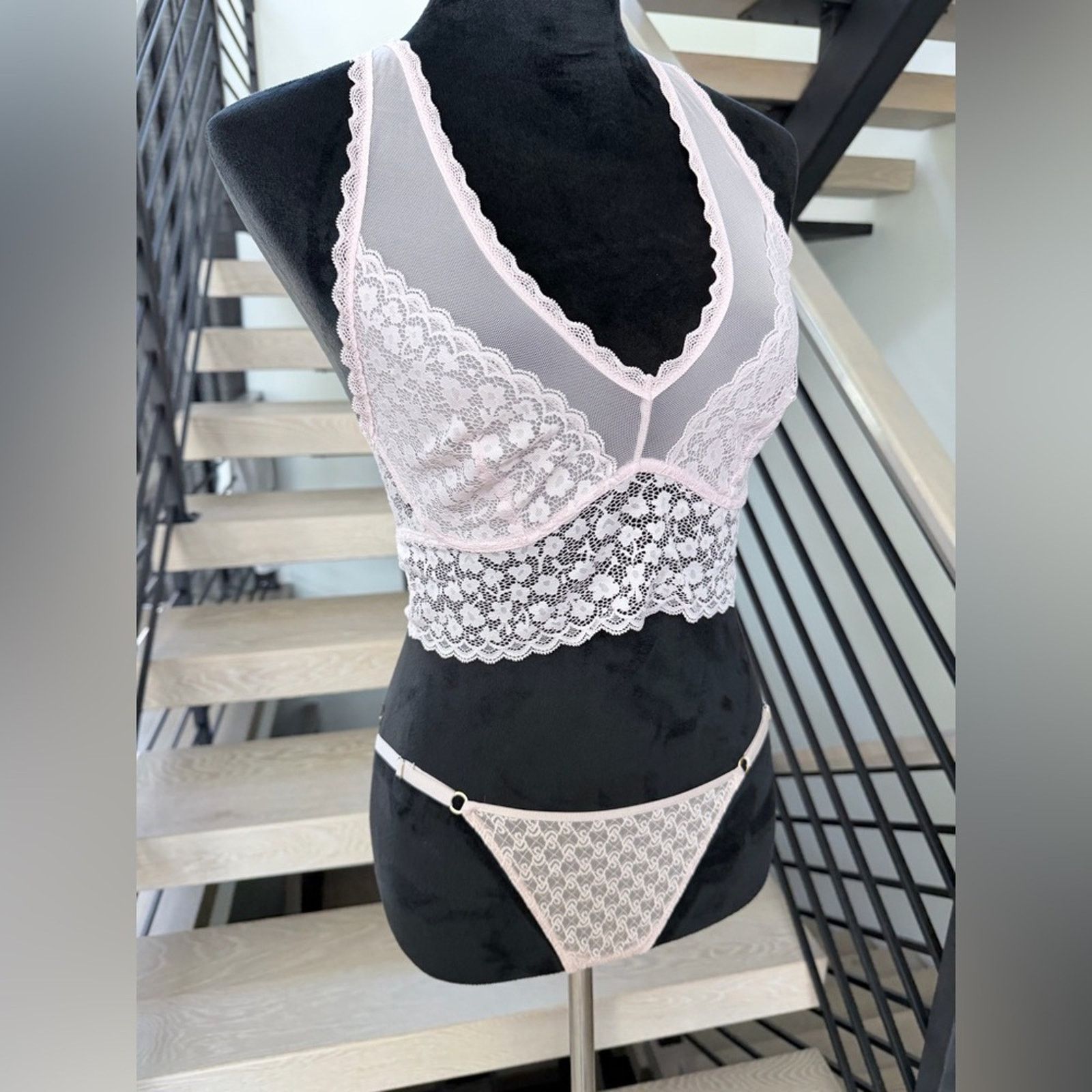 Other Light Pink Lace Bralette & Thong Set Bra size M Panties S Size ONE SIZE - 2 Thumbnail