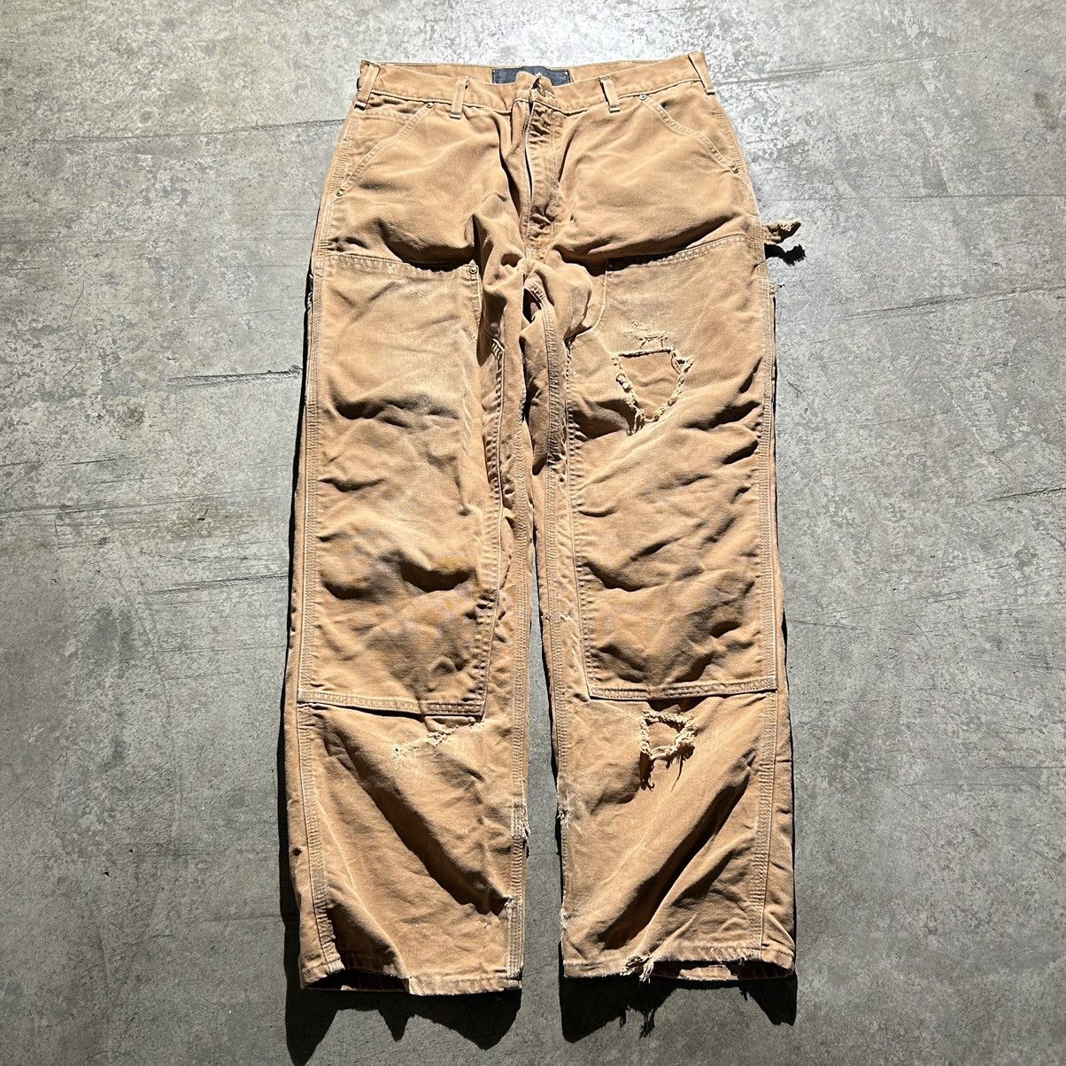 Faded and distressed Tan Carhartt Double Knee pants 36 x 32