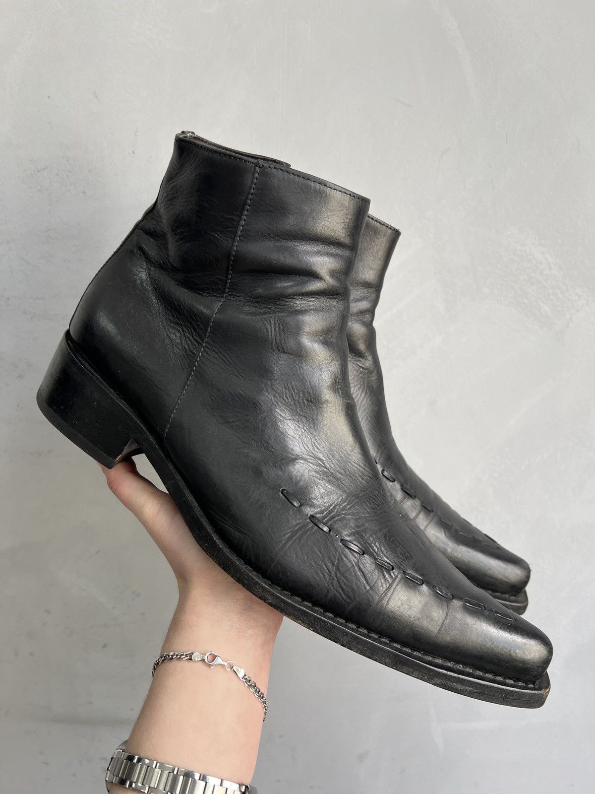 Western Rise Avant garde black opium leather hedi slimane style boots Size US 8.5 / EU 41-42 - 3 Thumbnail