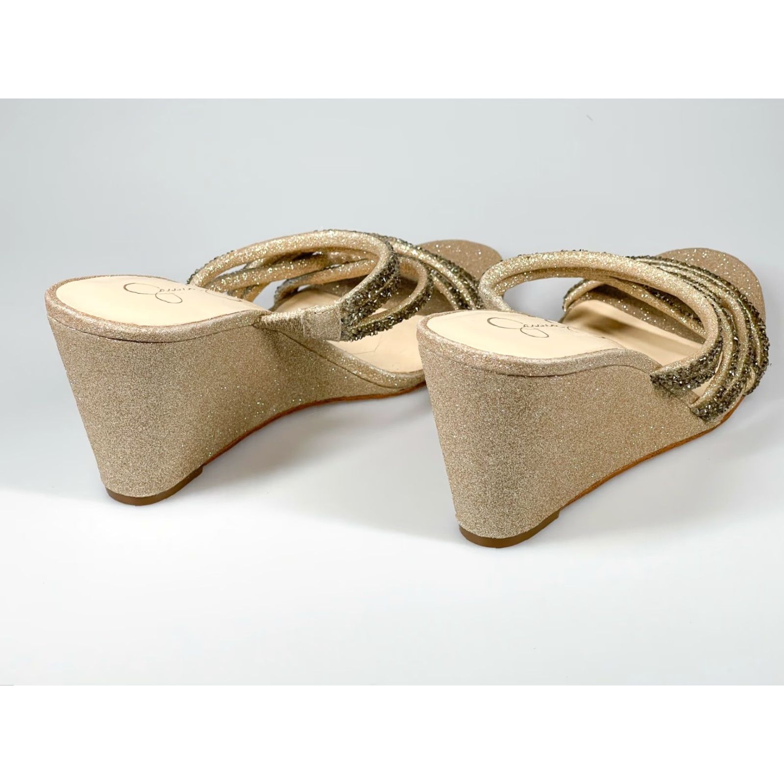 Jessica Simpson Jessica Simpson Colley Womens Sandal M Beige 9.5 High Wedge Glitter Bling 90s? Size US 10 / IT 40 - 6 Thumbnail