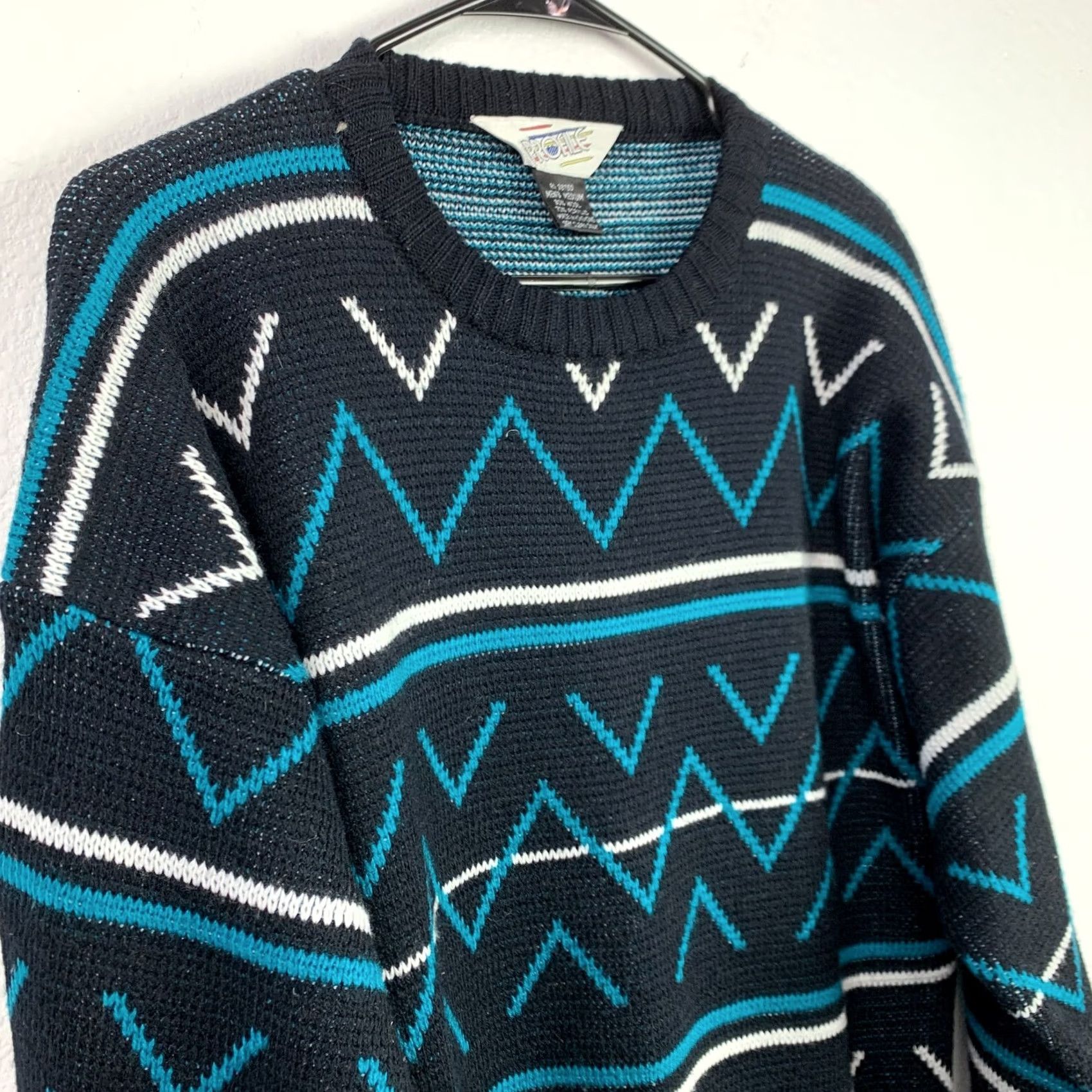 Vintage Vintage Profile Wool Blend Sweater Mens M 1990s Blue Geometric Grunge Indie Sleaze Wool/Acrylic Blend Wool Blend Size US M / EU 48-50 / 2 - 2 Thumbnail