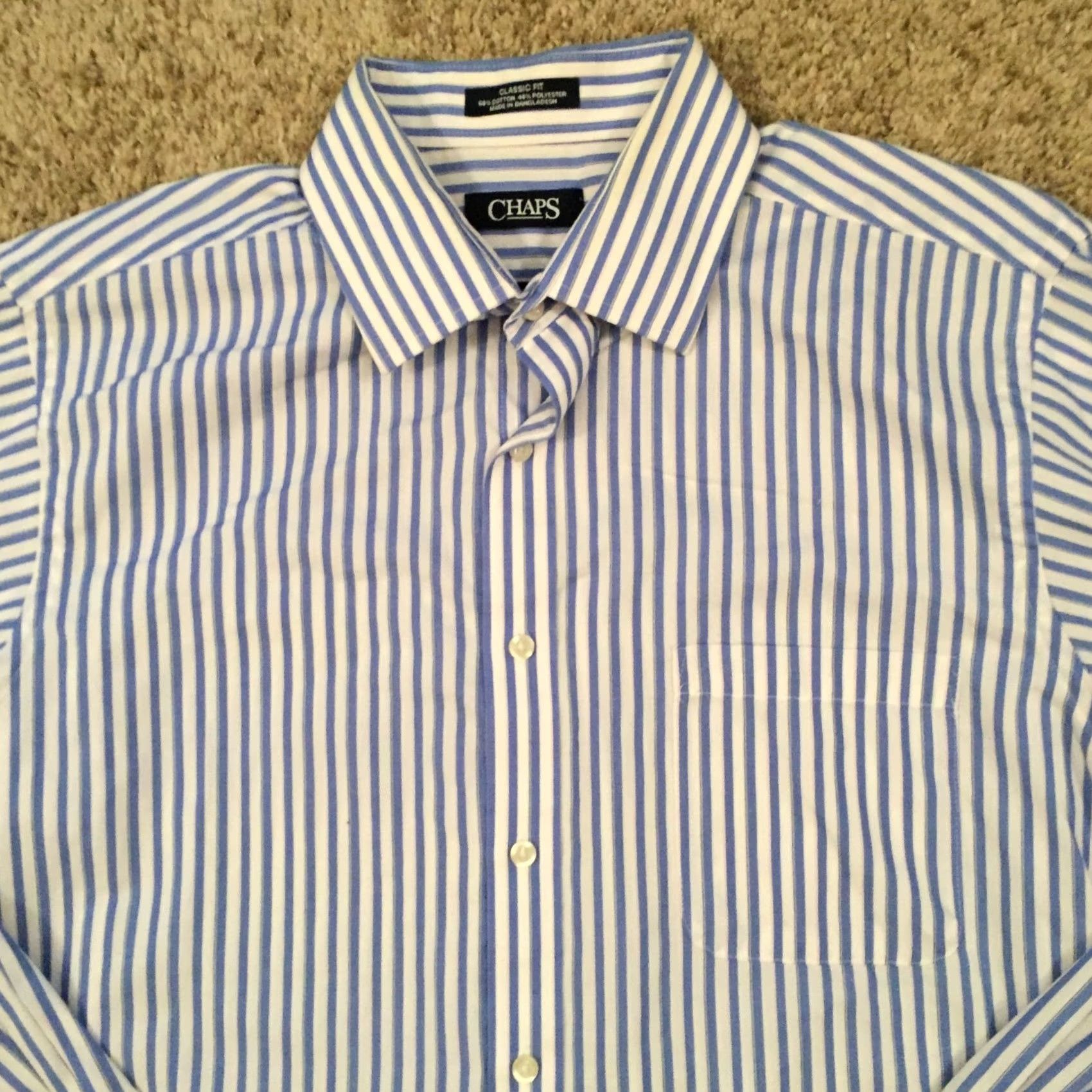 Chaps Chaps Shirt Mens 16.5 Blue Striped Classic Fit Long Sleeve Button Up Size US XL / EU 56 / 4 - 3 Thumbnail