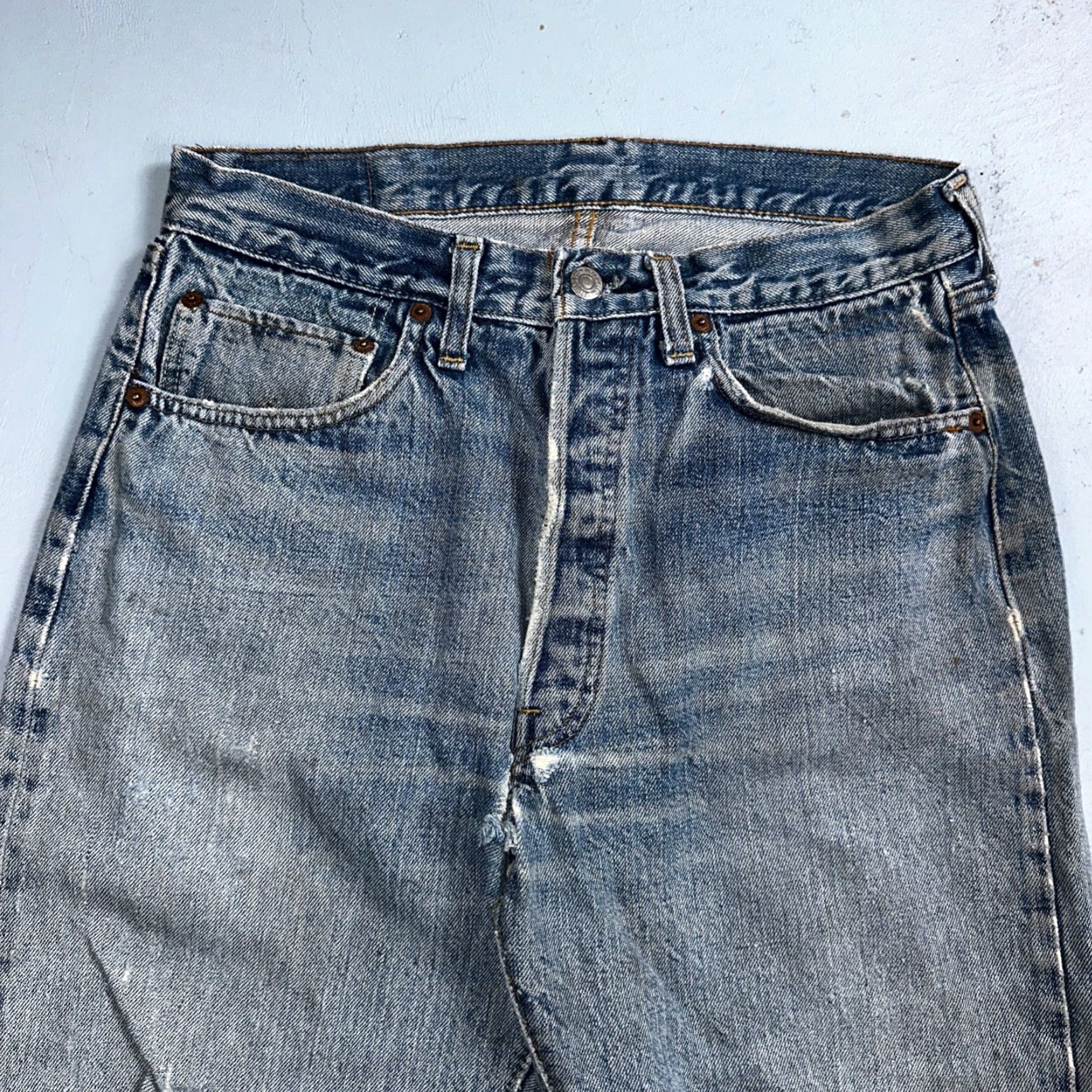 Levi's VINTAGE Levi's 501 XX Jeans - 70s Redline Selvedge, Thrashed, Ripped, Blue Denim, Button Closure, 29x29, Regular, Men's Size 29, Classic Straight Fit Size US 29 - 2 Thumbnail