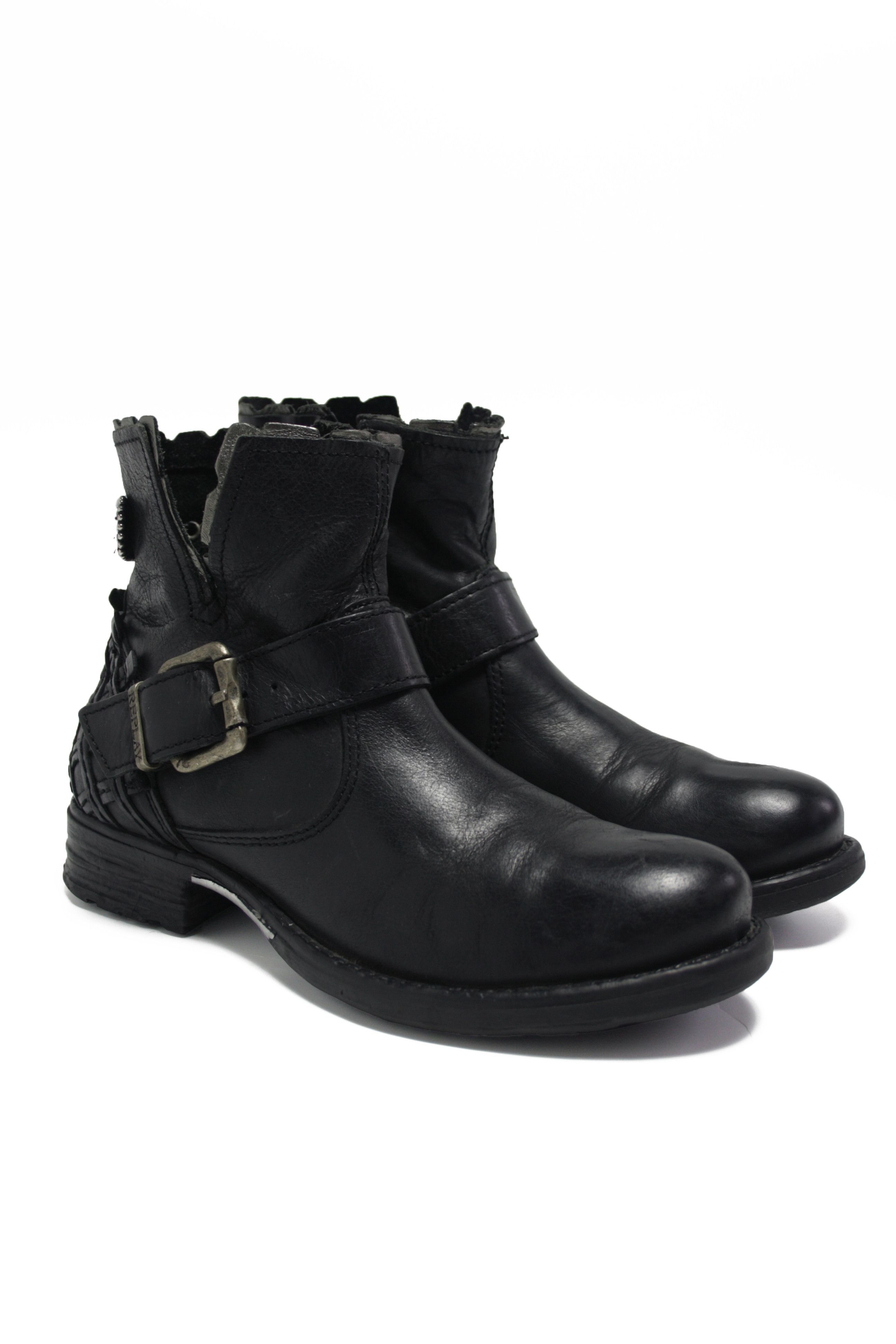 Replay × Vintage Replay Y2K Leather Buckle Strap Zip Ankle Boots Shoes Size US 7 / IT 37 - 1 Thumbnail