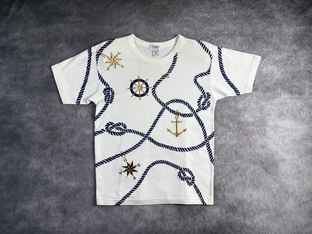 Vintage 1980s Shoulder Pad Tee Shirt Vintage ALP Nautical Padded 90s Size US S / EU 44-46 / 1 - 11 Thumbnail