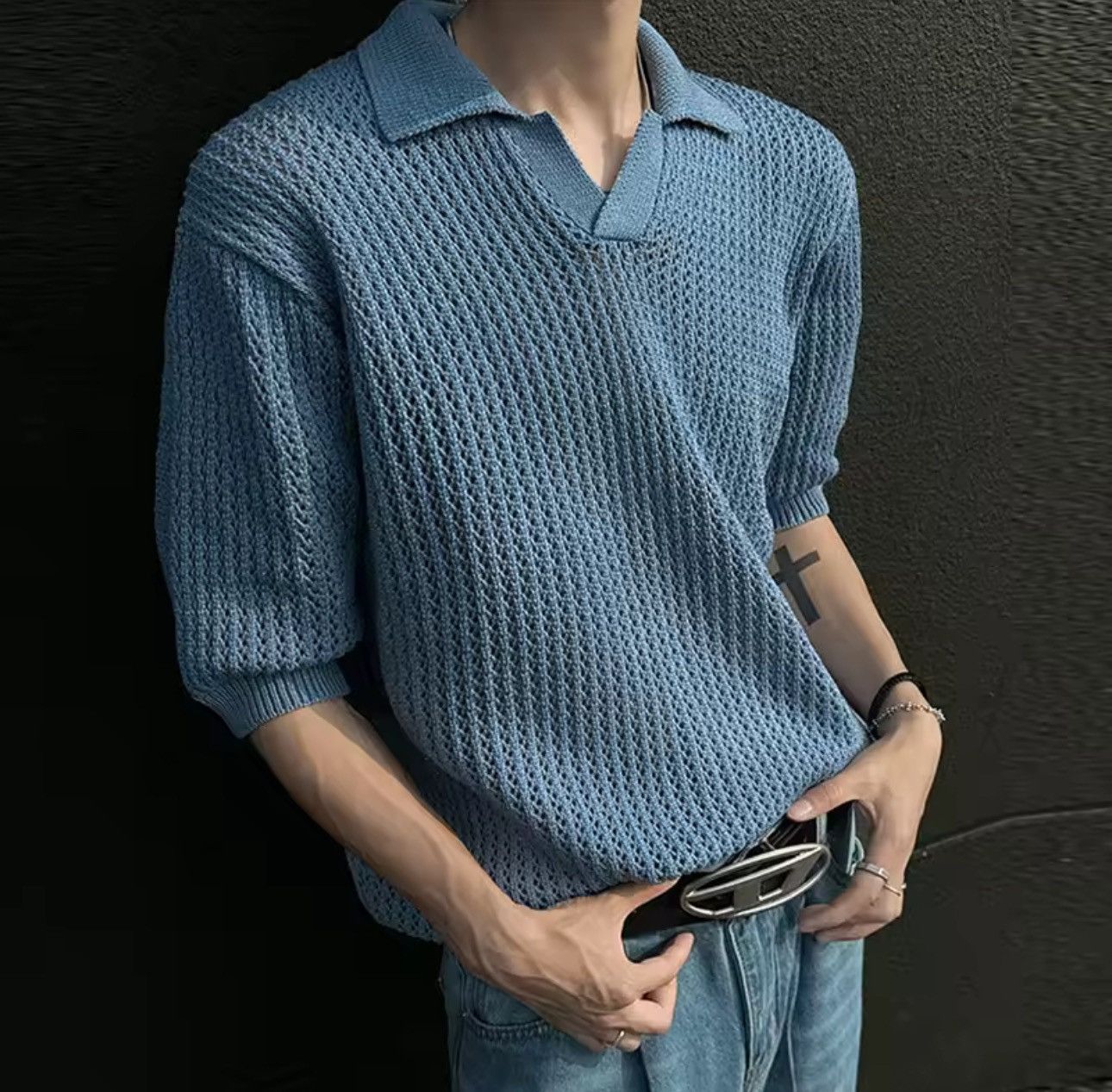 Japanese Brand Retro Streetwear Knitted V Neck Solid Casual Shirt Size US M / EU 48-50 / 2 - 1 Thumbnail