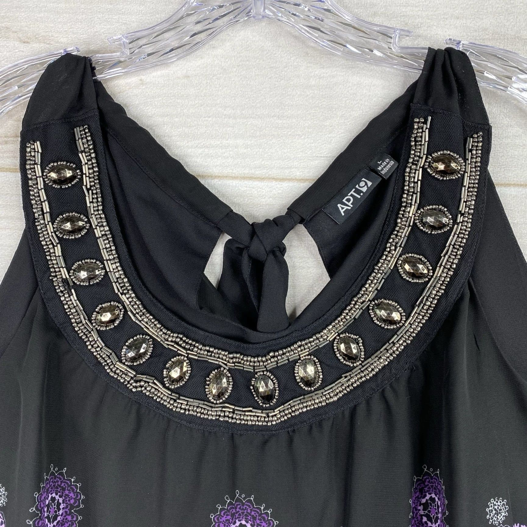 Vintage VINTAGE Apt 9 Womans Top Shirt L Black Purple Beaded Geometric 90s Fairy Bohemian Western Dressy Cap Sleeve Sleeveless Size L / US 10 / IT 46 - 2 Thumbnail