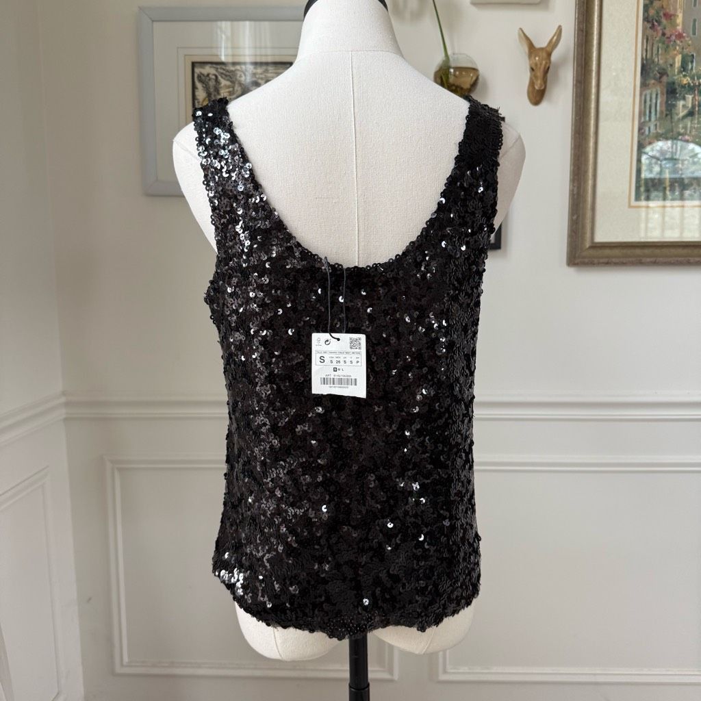 Zara NWT Zara Knit Black Sequin Tank Top S Size S / US 4 / IT 40 - 4 Thumbnail