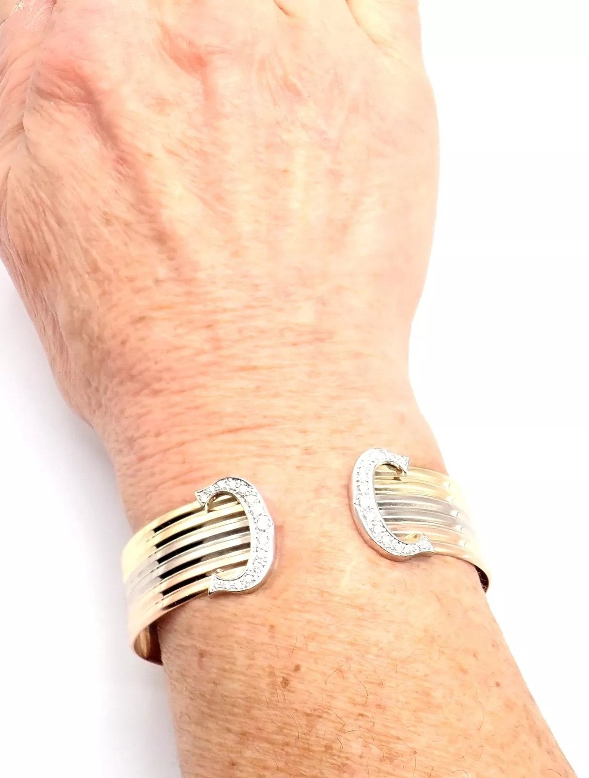 Cartier Cartier 18k Tri-Color Gold C Wide Cuff Bangle Bracelet Size ONE SIZE - 9 Thumbnail