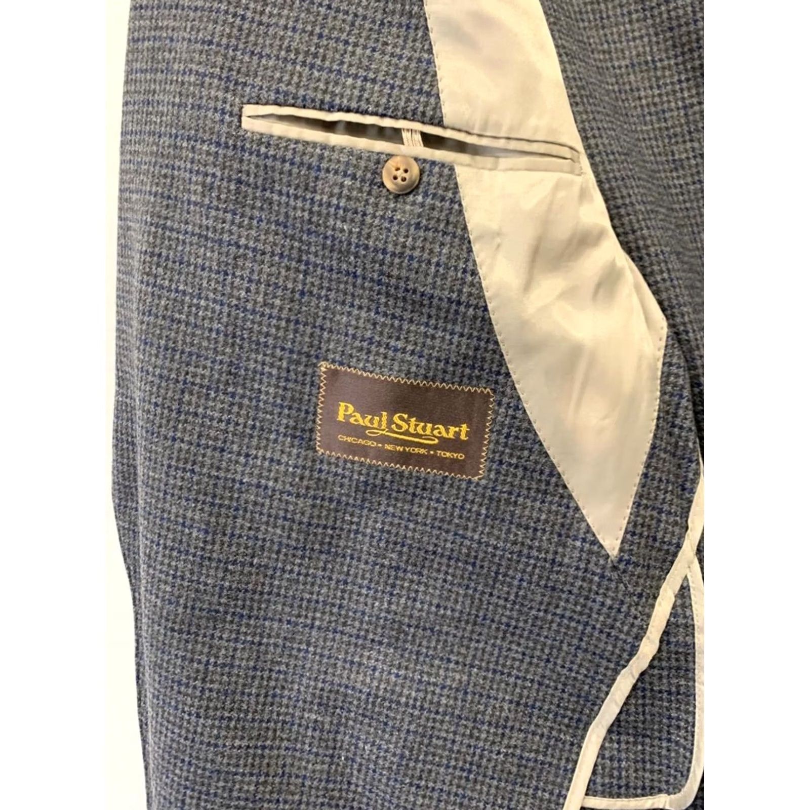 Paul Stuart Paul Stuart Blazer Sport Coat 46R Gray Blue Houndstooth Wool Made In Canada Mens Size 46R - 3 Thumbnail