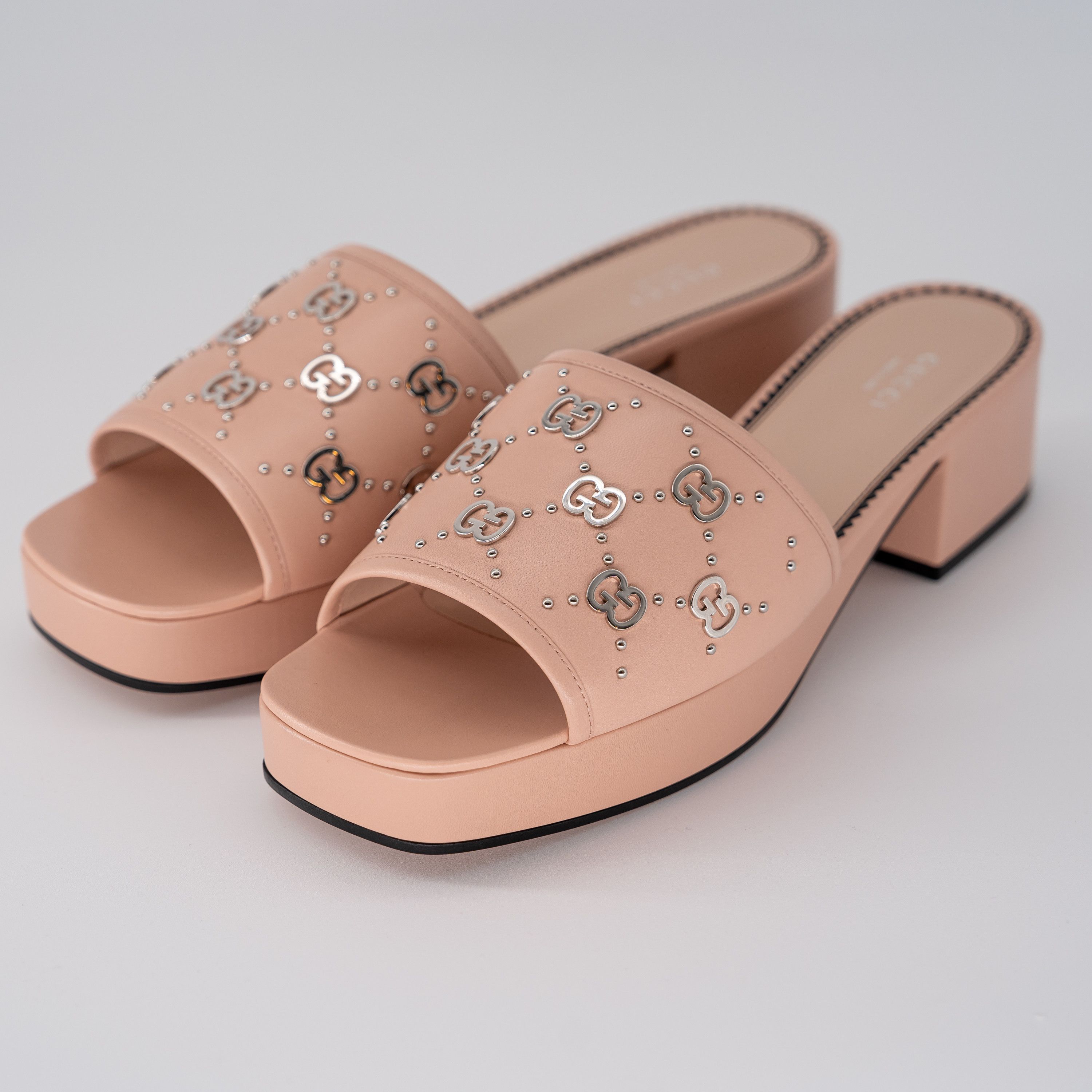 Gucci 41G - Gucci Heels Studded Interlocking GG Pink Sandals Size US 11 / IT 41 - 1 Thumbnail