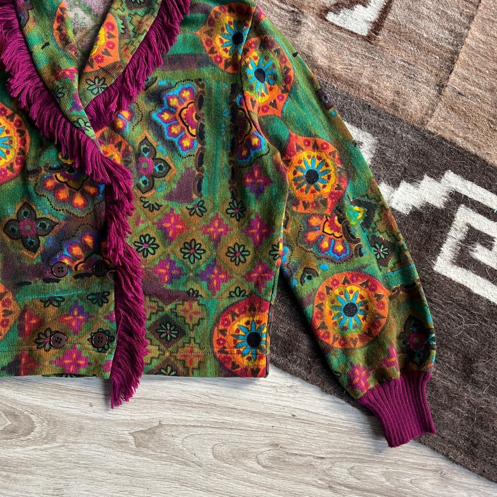 Marella Marella Italy Wool Blend Boho Ethnic Fringe Cardigan 9708AC Size S / US 4 / IT 40 - 8 Thumbnail
