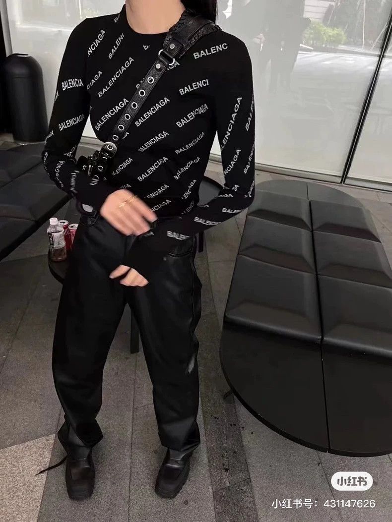 Balenciaga Balenciaga Black Full Print Logo Stretch Knit Sweater M Si Size M / US 6-8 / IT 42-44 - 6 Thumbnail