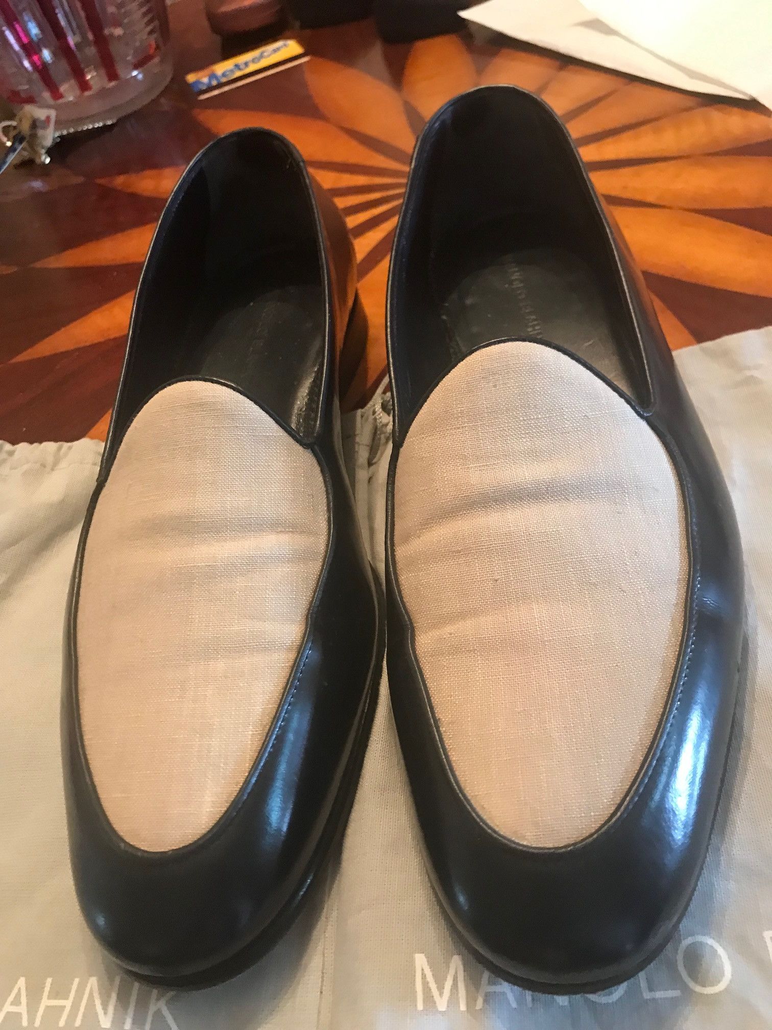 Manolo Blahnik Manolo Blahnik dress loafer in black leather/cream, Size US 10.5 / EU 43-44 - 3 Thumbnail