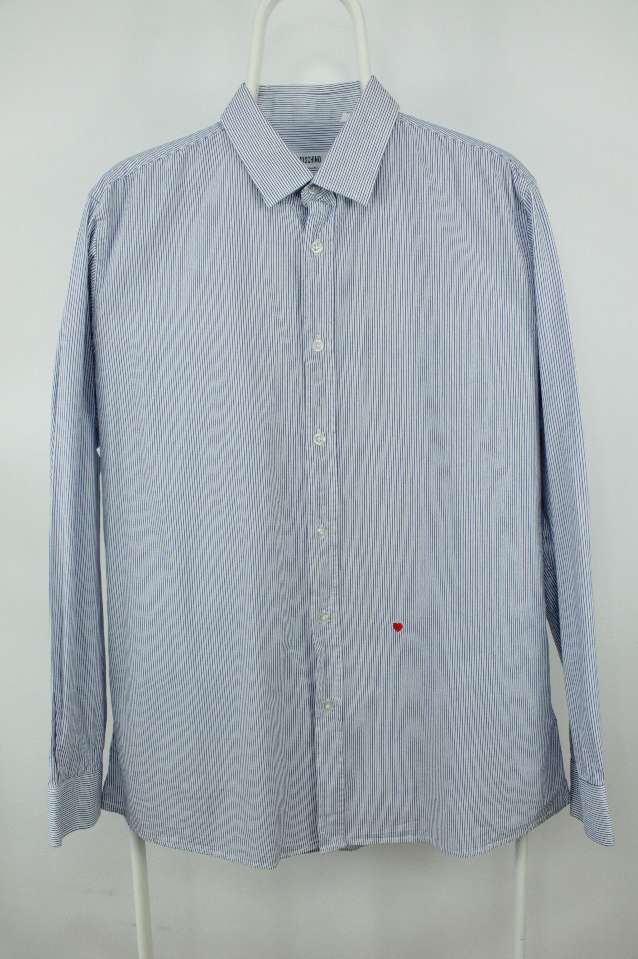 Moschino Moschino X1B Embroidered Heart Striped Formal Men's Shirt Size US L / EU 52-54 / 3 - 1 Thumbnail