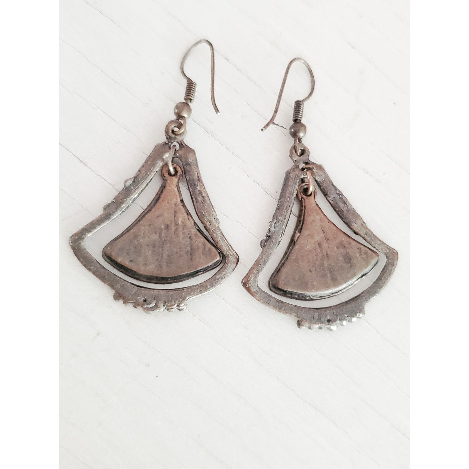 Other Vintage Silver-tone Blue Enamel Fan Dangle Earrings Size ONE SIZE - 4 Thumbnail