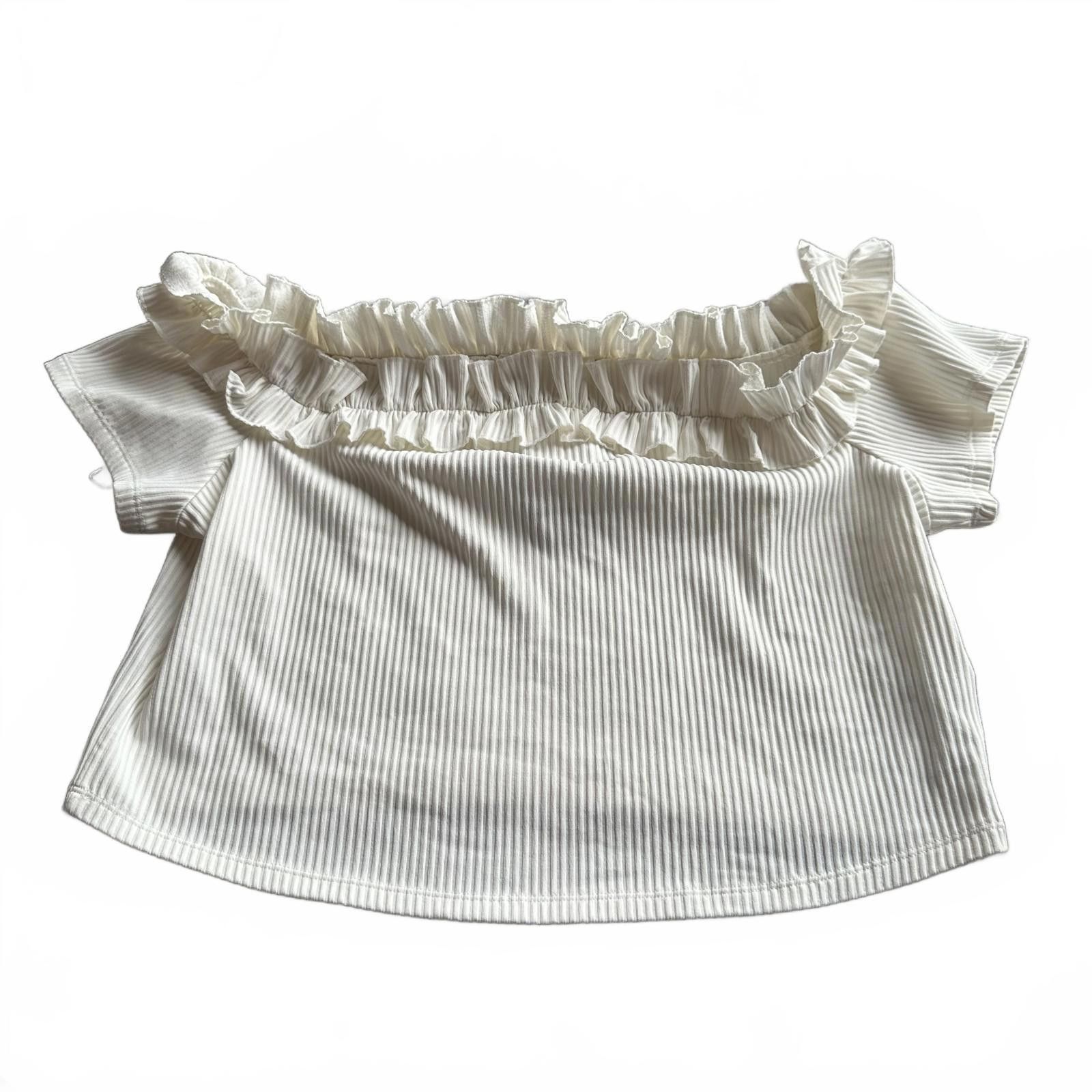 H&M Chic Ruffled Off-Shoulder Blouse - Cream Striped Size XXL / US 16-18 / IT 52-54 - 1 Thumbnail