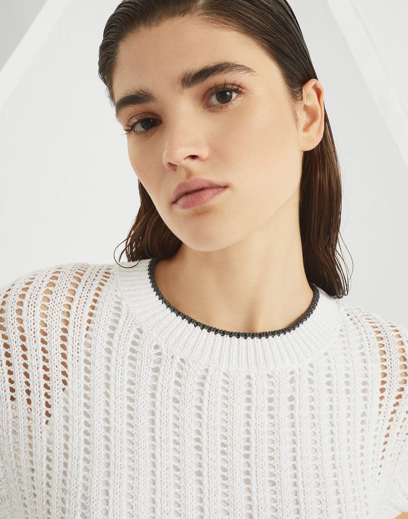 Brunello Cucinelli o1la1rc1a0326 Cotton Openwork Rib Knit Dress in White Size M / US 6-8 / IT 42-44 - 3 Thumbnail
