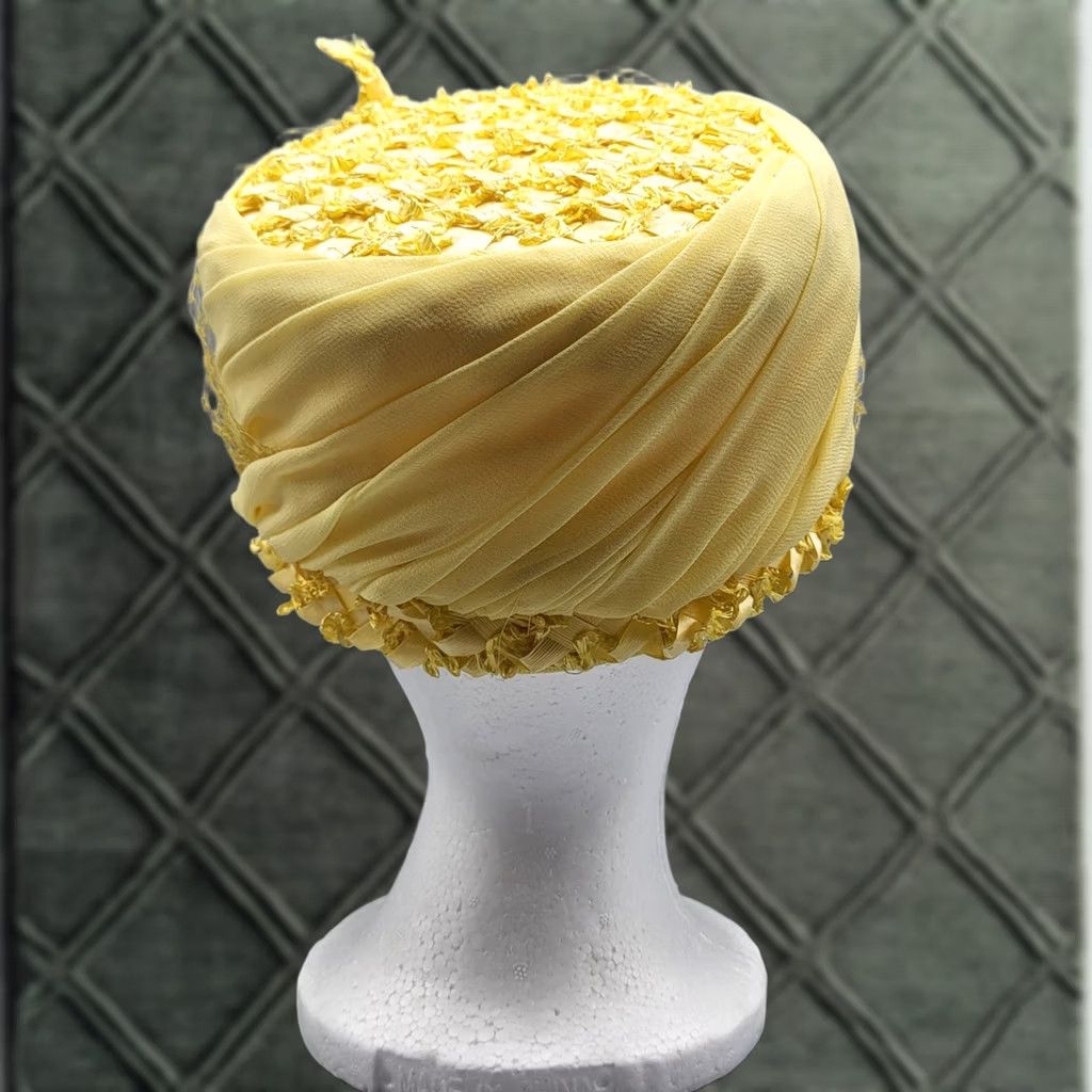 Linda Farrow VINTAGE 1950s Lind a Farrell Yellow Pillbox Hat Womens Linda Farrell Hat Pillbox 1950s Womens US Navy Size ONE SIZE - 1 Thumbnail