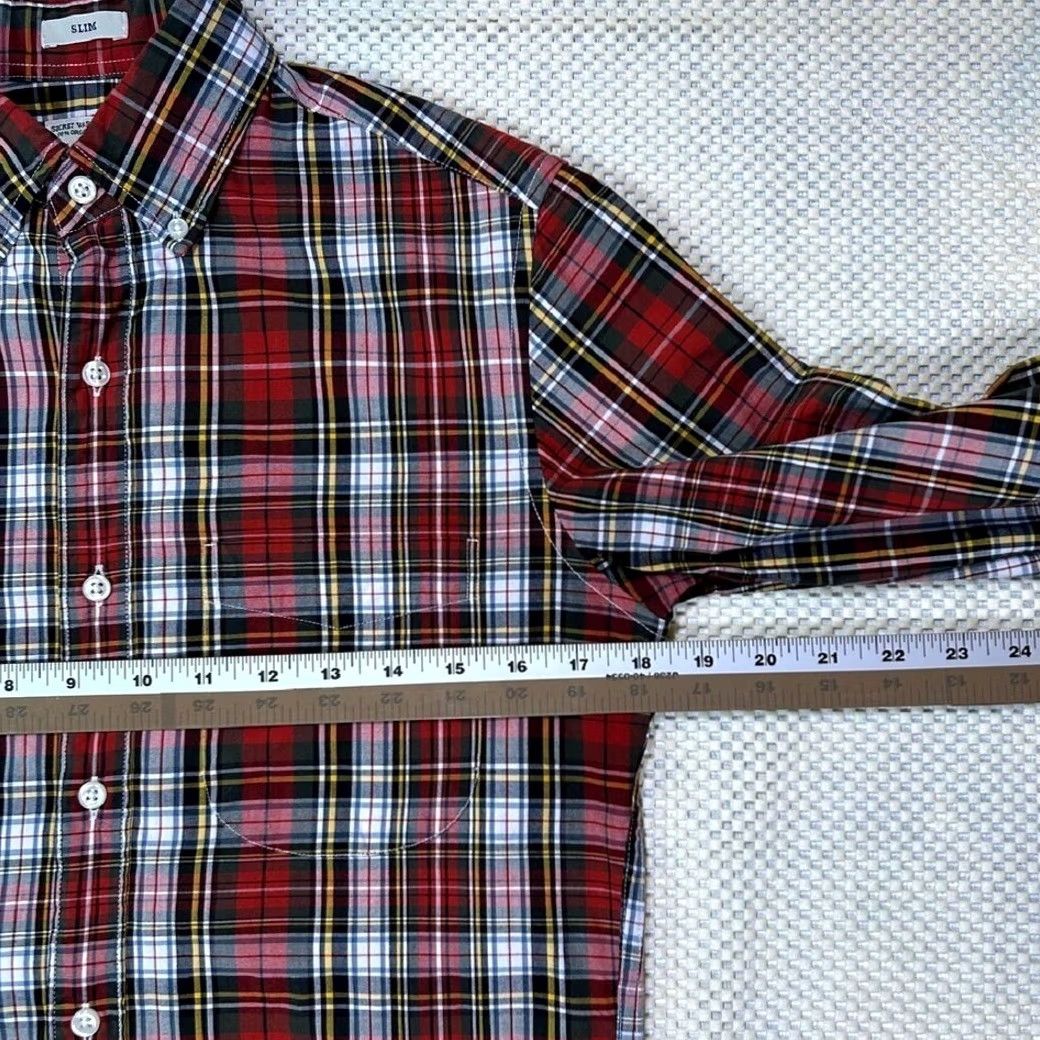 J.Crew J.CREW Shirt Mens XS Red Slim Secret Wash Stretch Organic Cotton Plaid Size US XS / EU 42 / 0 - 8 Thumbnail