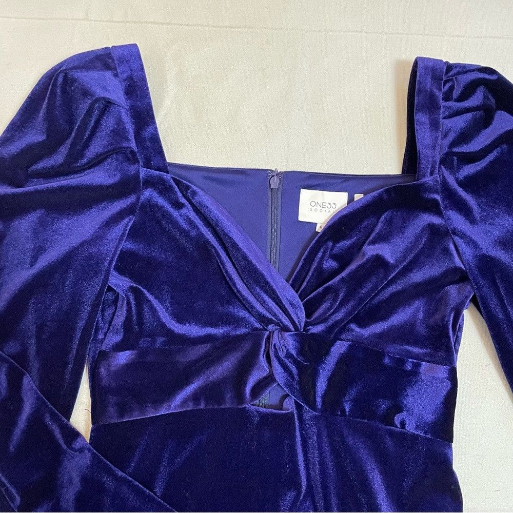 Other New One33 Social Puff-Shoulder Cutout Velvet Purple Mini Dr Size M / US 6-8 / IT 42-44 - 8 Thumbnail